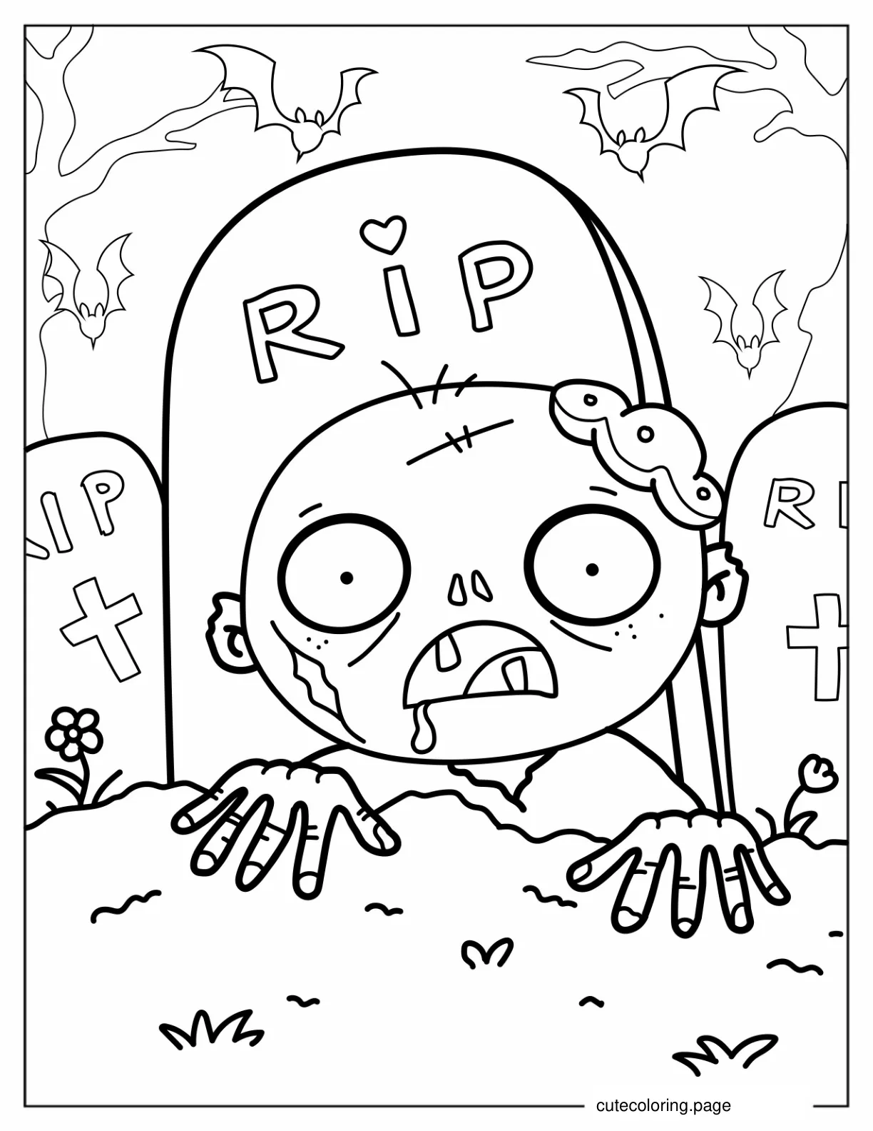 Cute Zombie Rising From The Ground Coloring Page coloring page