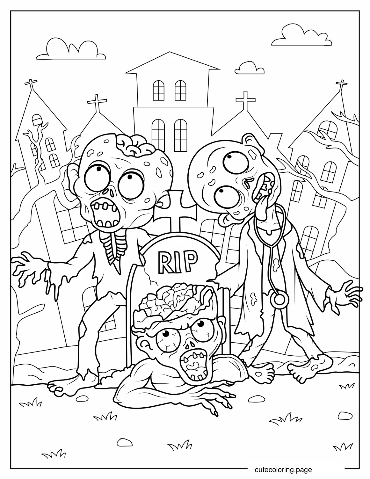 Cute Zombies Rising From Grave Coloring In coloring page