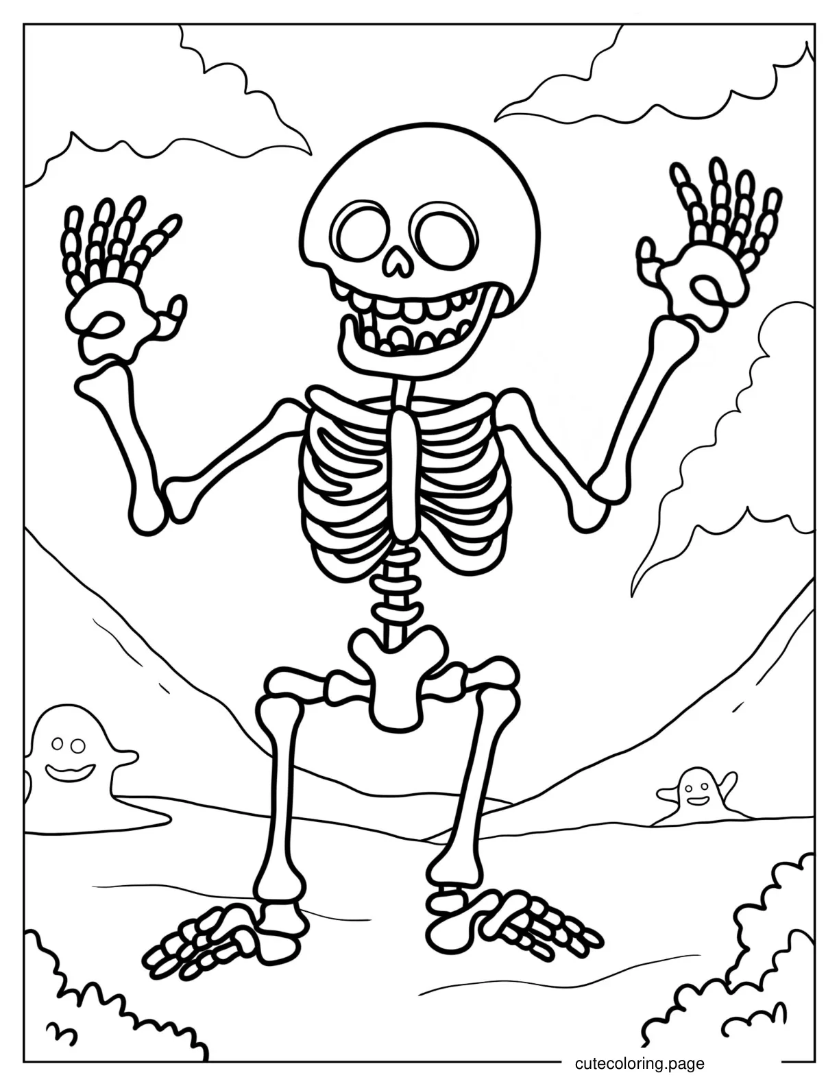 Halloween Skeleton Dancing Coloring Page coloring page