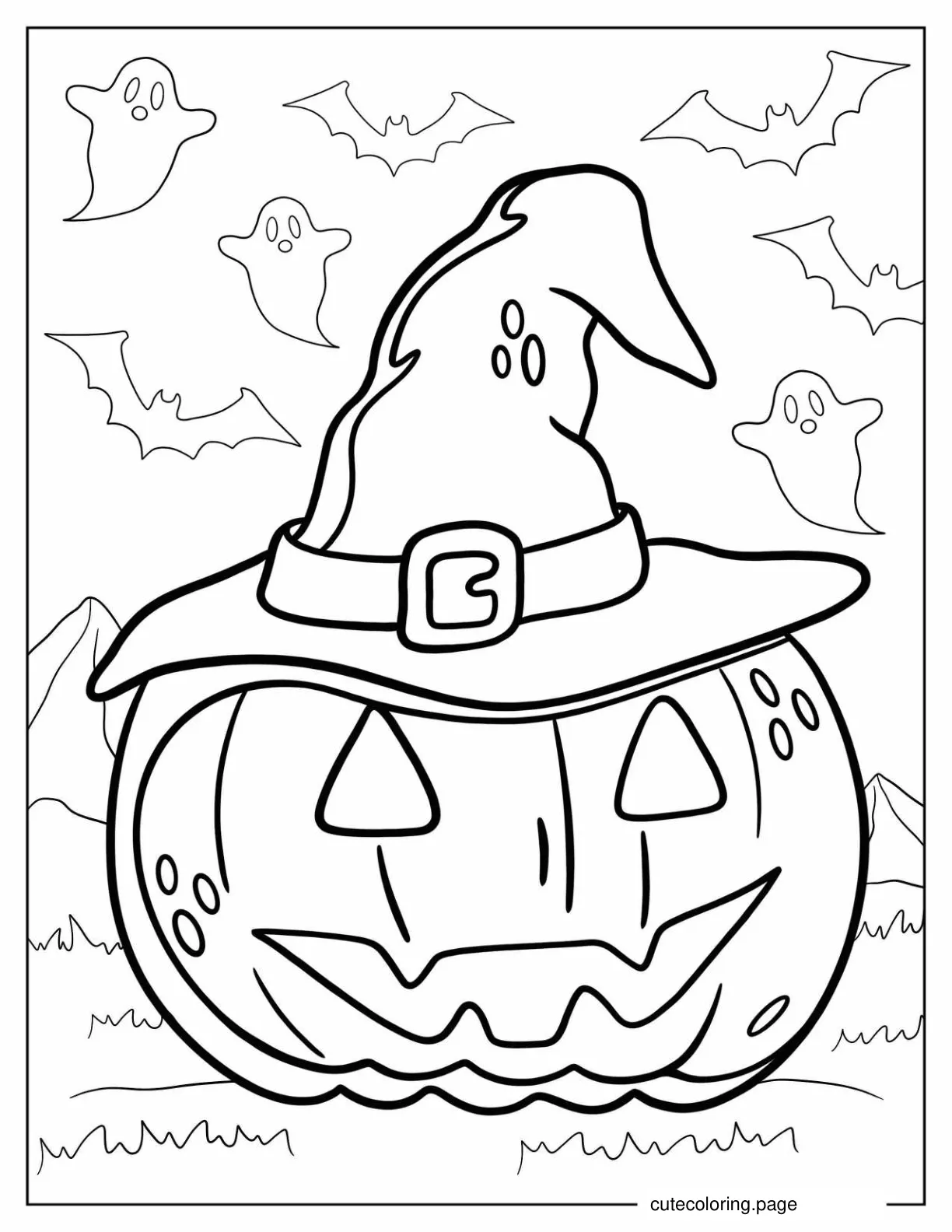 Happy Jack O Lantern With Witch Hat coloring page