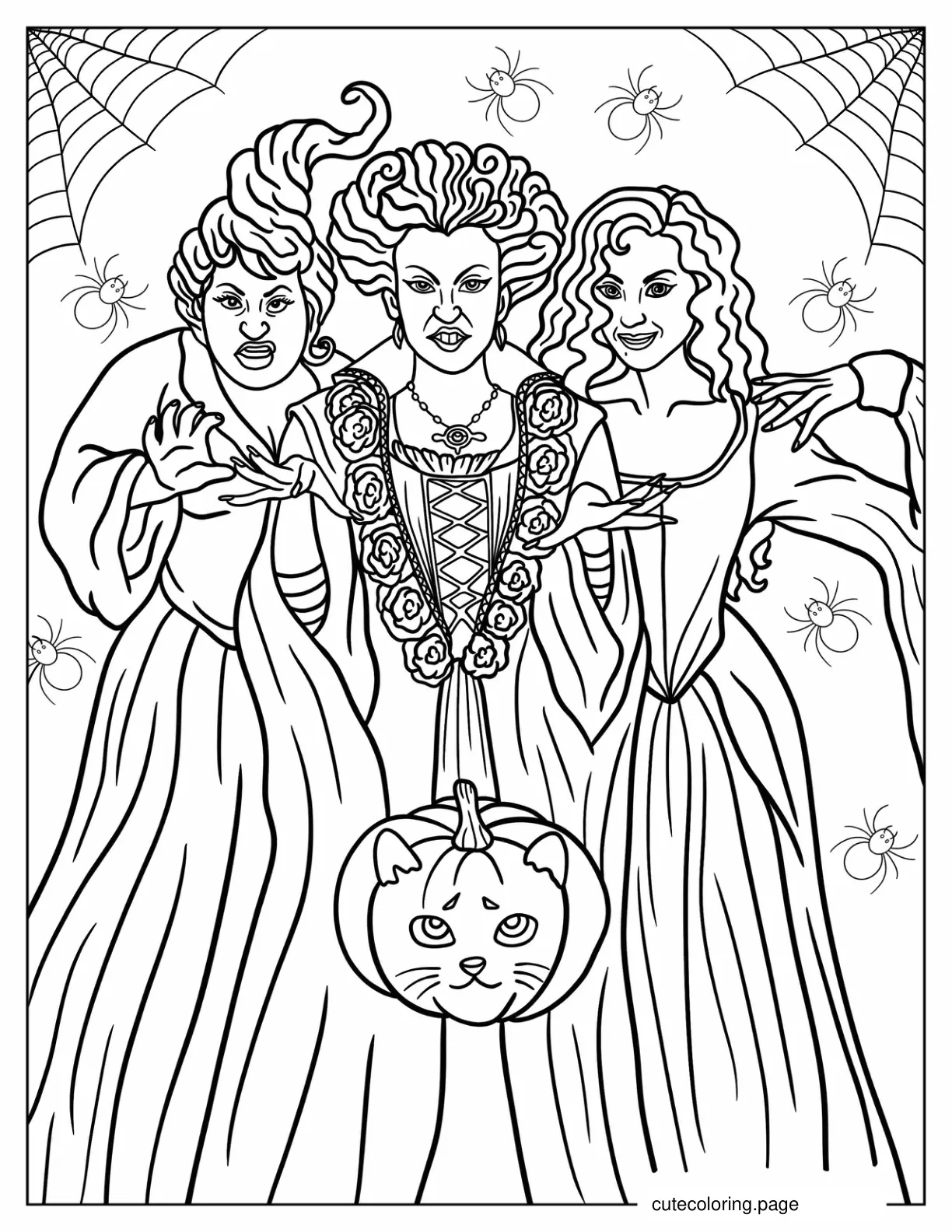 Hocus Pocus Sarah Mary And Winifred Sanderson Coloring Page coloring page