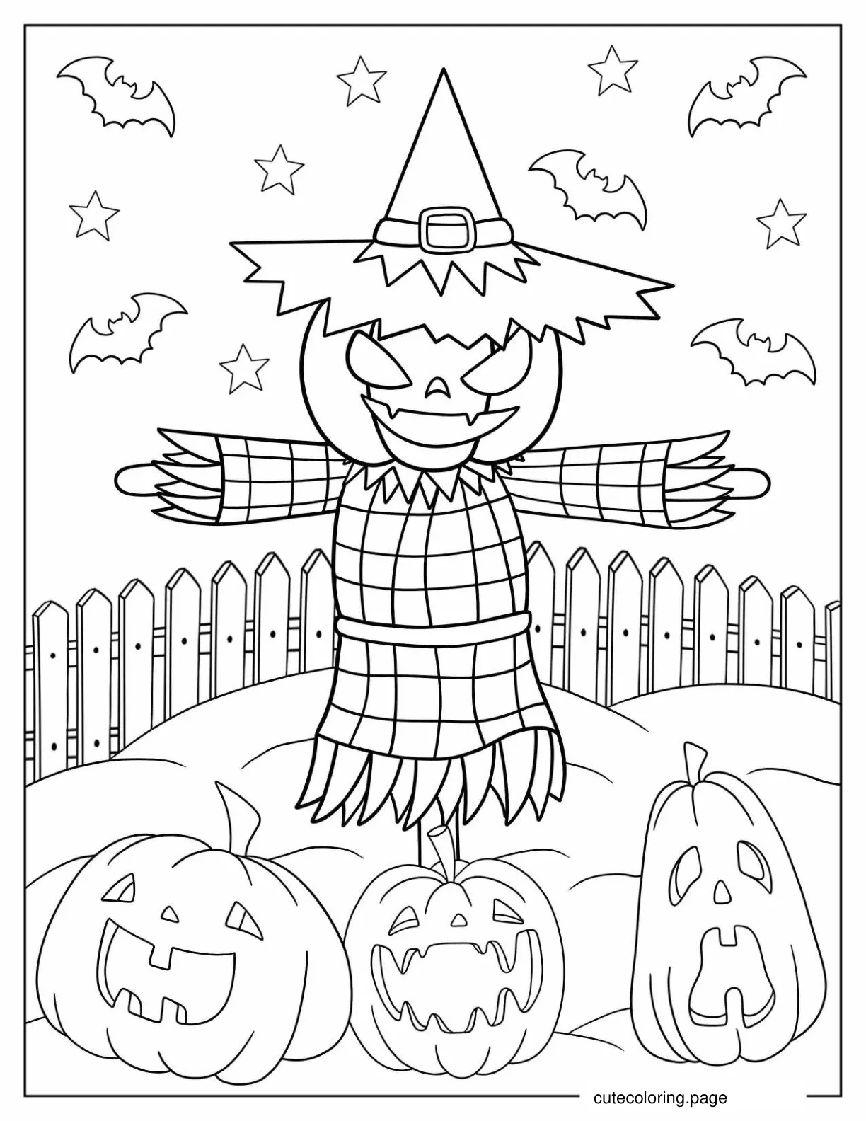 Jack O Lantern Scarecrow Coloring In For Kids coloring page