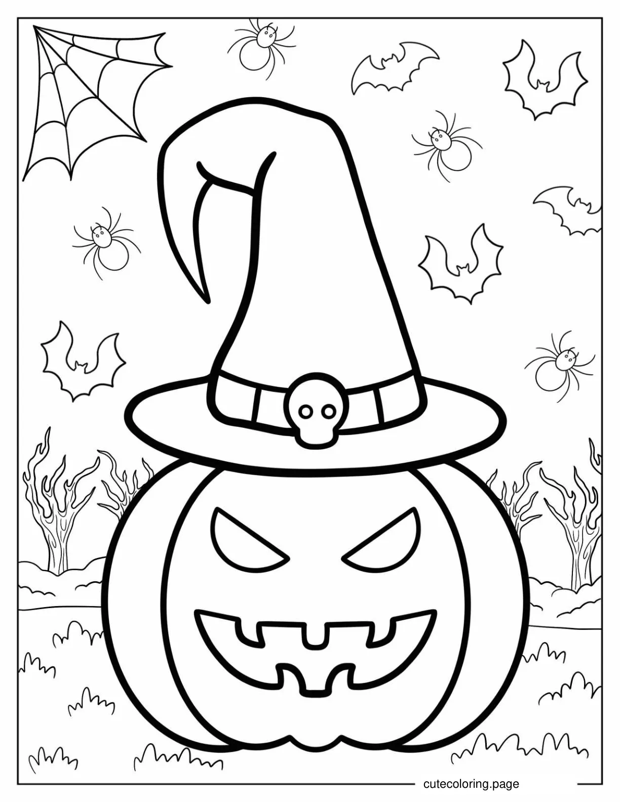 Jack O Lantern Wearing Witch_s Hat Coloring In coloring page