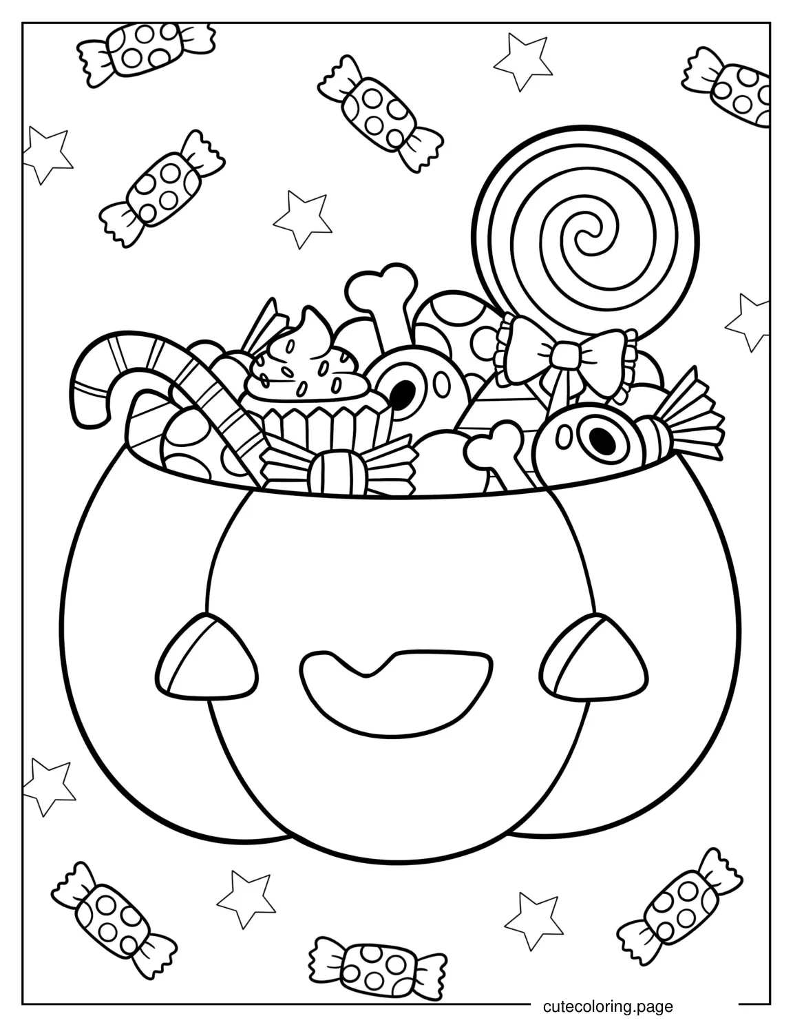 Kawaii Jack O Lantern With Treats Coloring Sheet coloring page