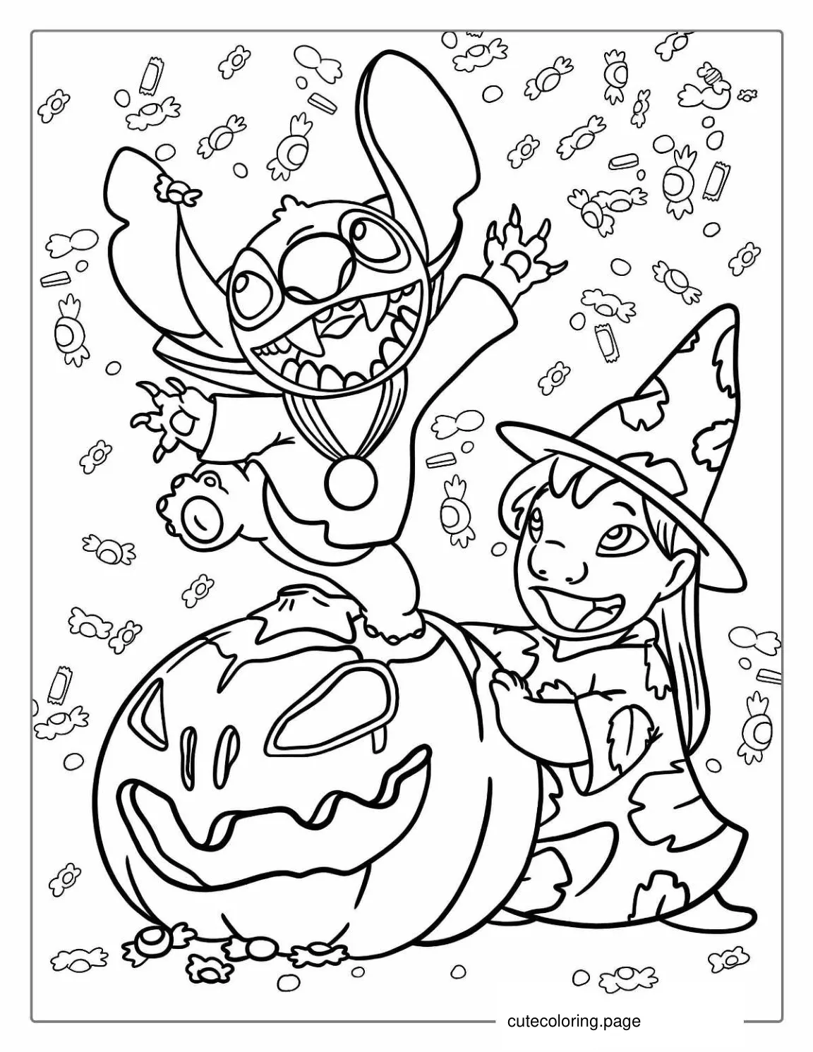 Lilot And Stitch Halloween Trick Or Treating coloring page