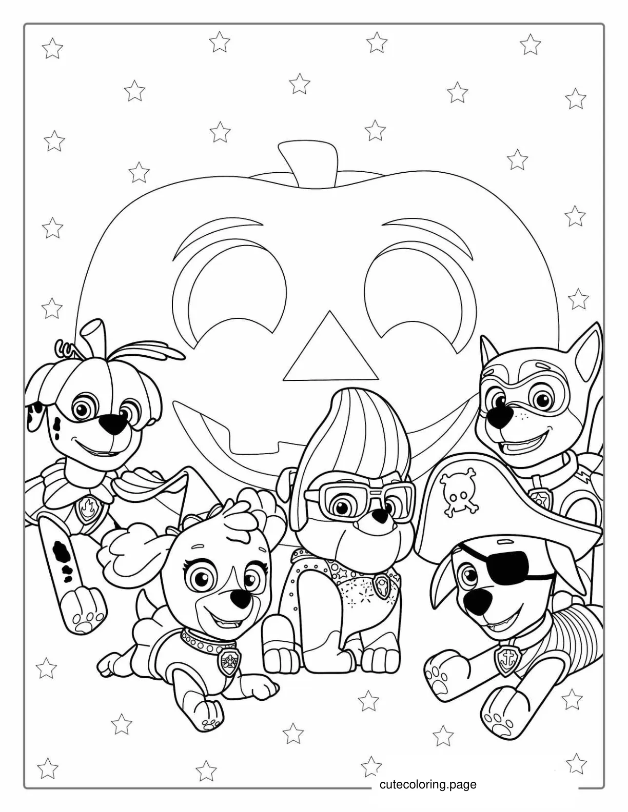 Paw Patrol In Halloween Costumes Coloring Sheet coloring page