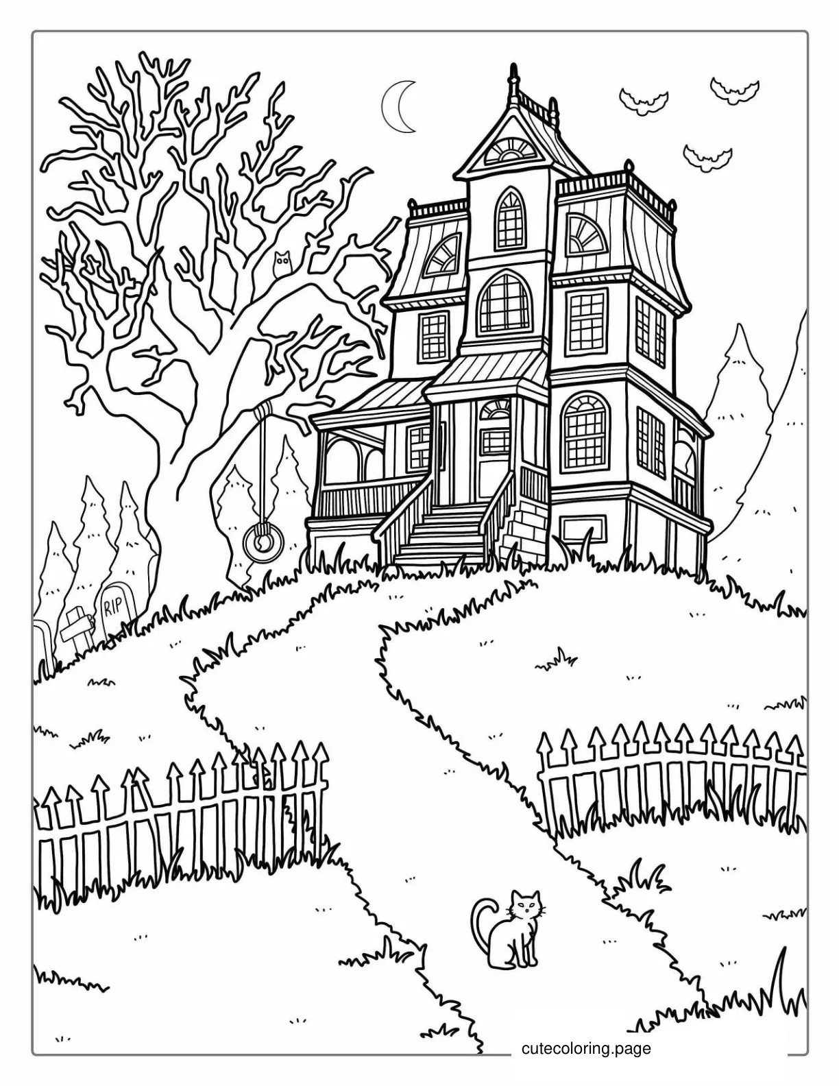 Realistic Haunted House Coloring In coloring page