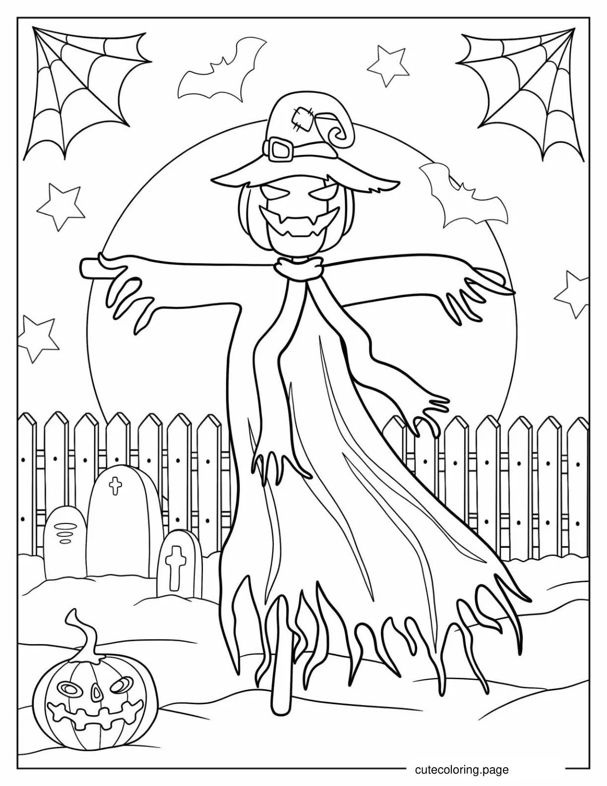 Scarecrow In Witch Costume Coloring Sheet coloring page