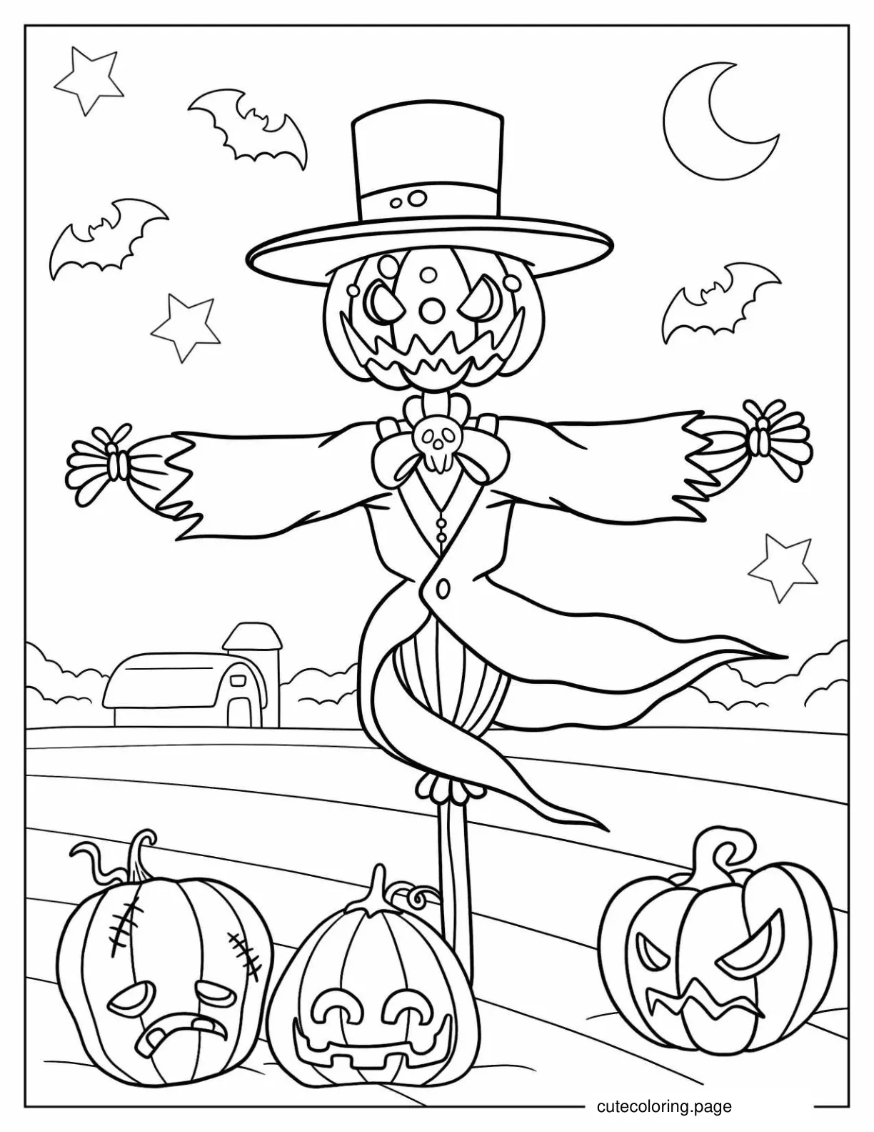 Scarecrow With Jack O Lantern Head Coloring In For Kids coloring page