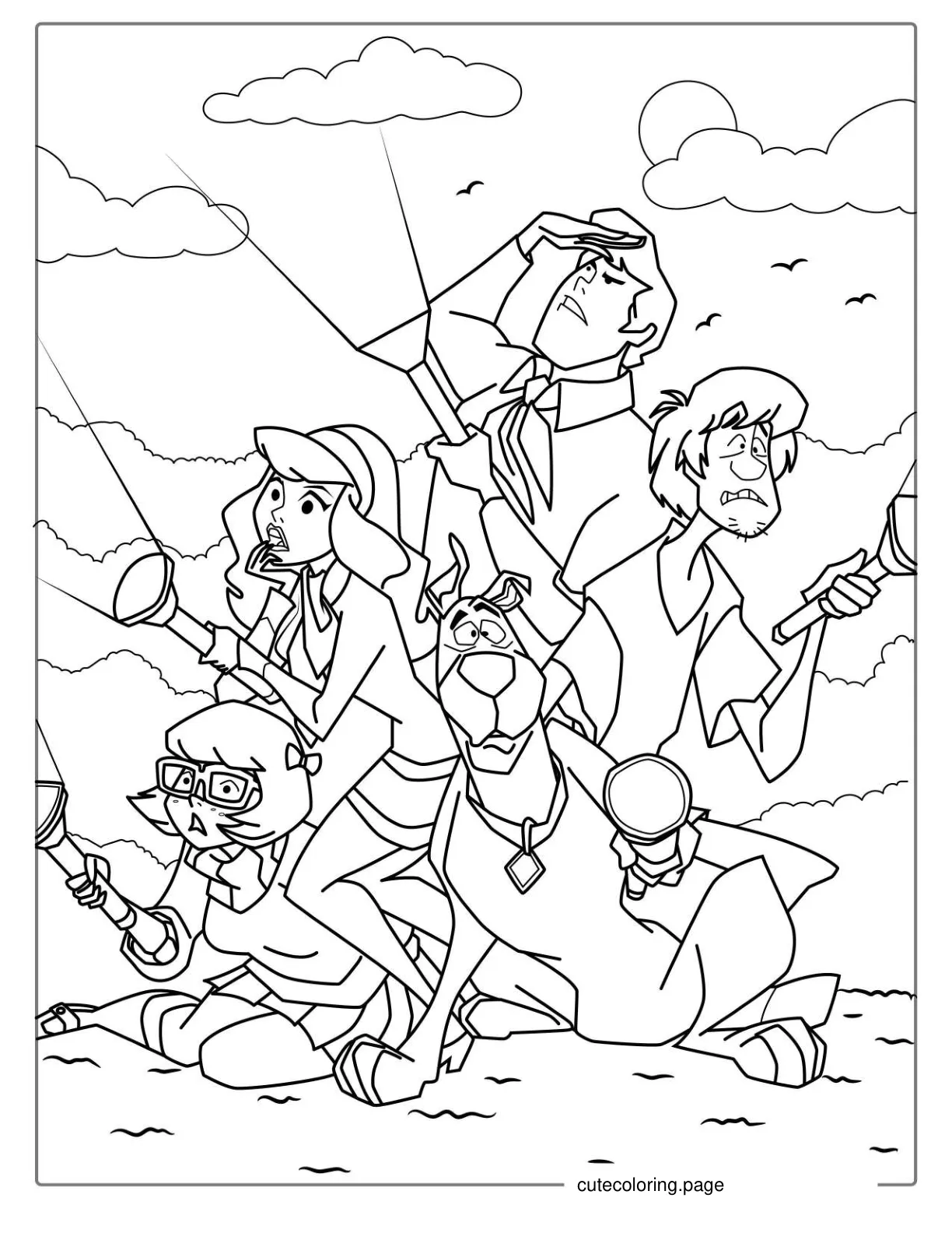 Scooby Doo Gang Looking For Ghosts Coloring In coloring page