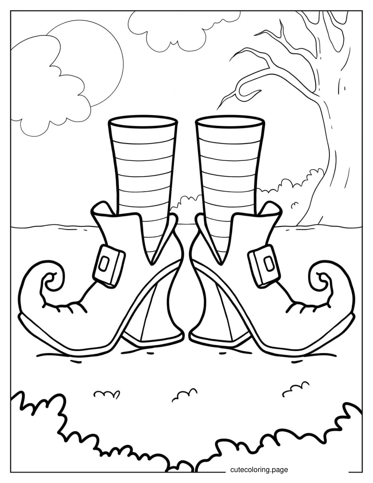 Simple Halloween Coloring Sheet Of Witch Boots coloring page