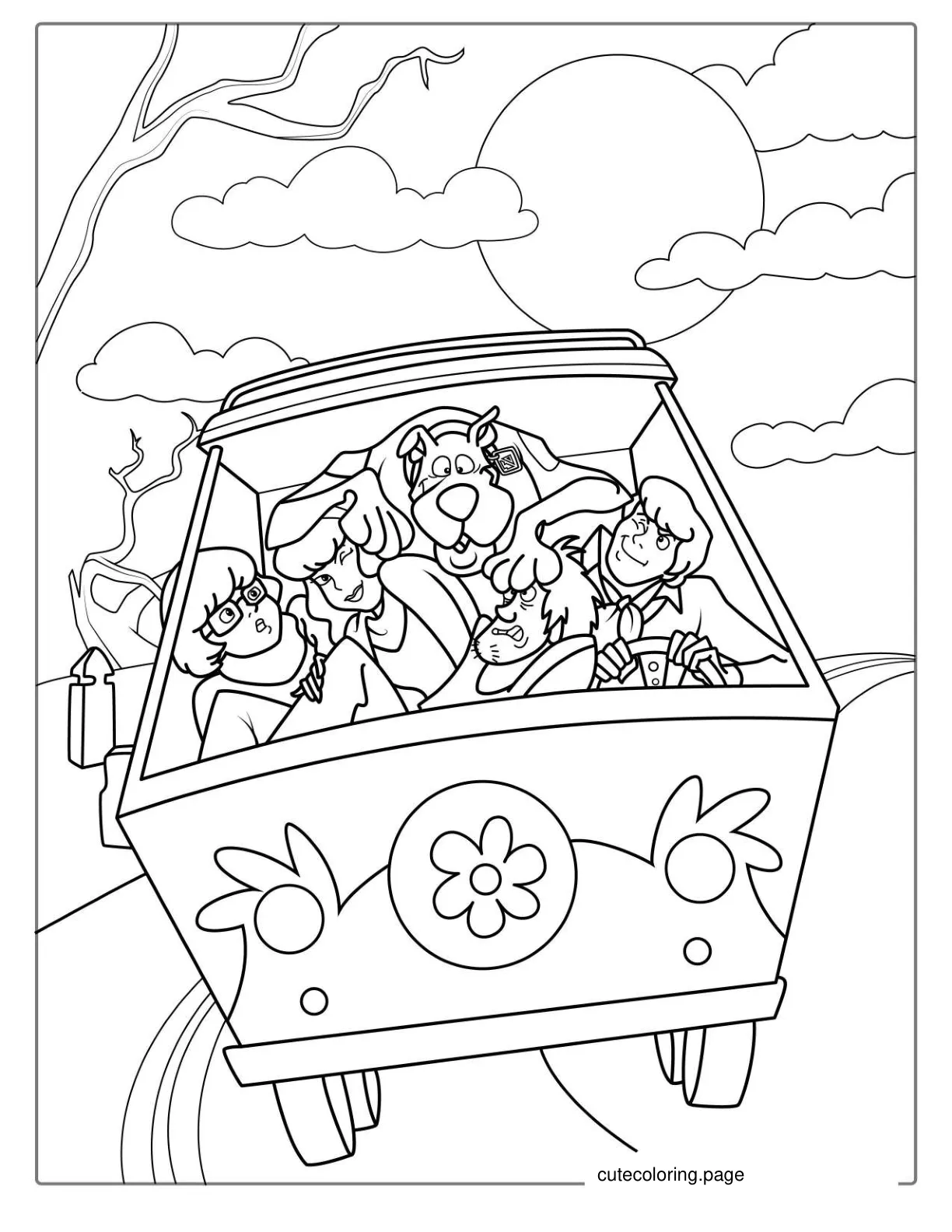 Simple Outline Of Scooby Doo And Gang To Color coloring page