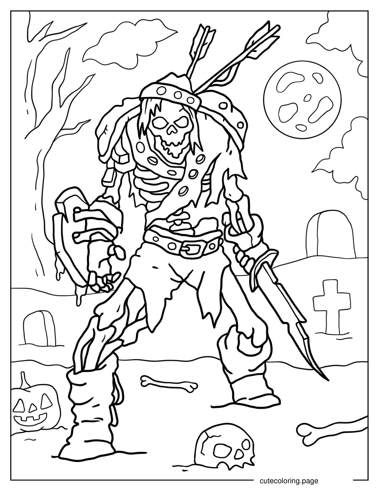 Skeleton Rising From Grave Coloring Page coloring page