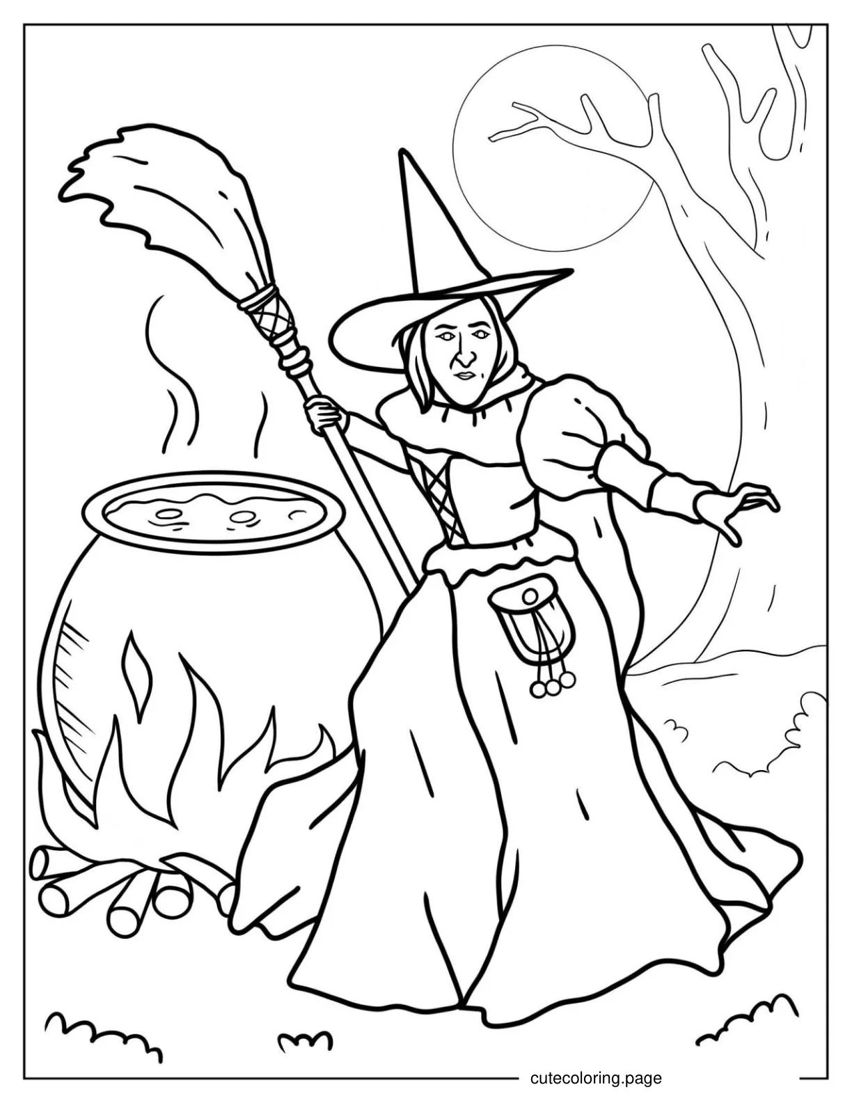 Witch Holding Broom Coloring Sheet coloring page