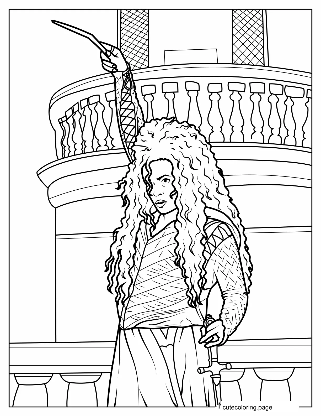 Bellatrix Lestrange Casting Spell Coloring Sheet coloring page