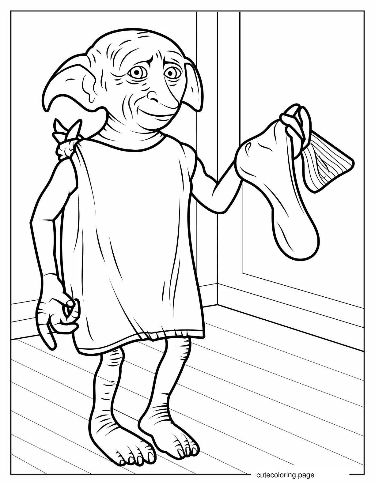 Coloring Page Of Dobby Holding Sock coloring page