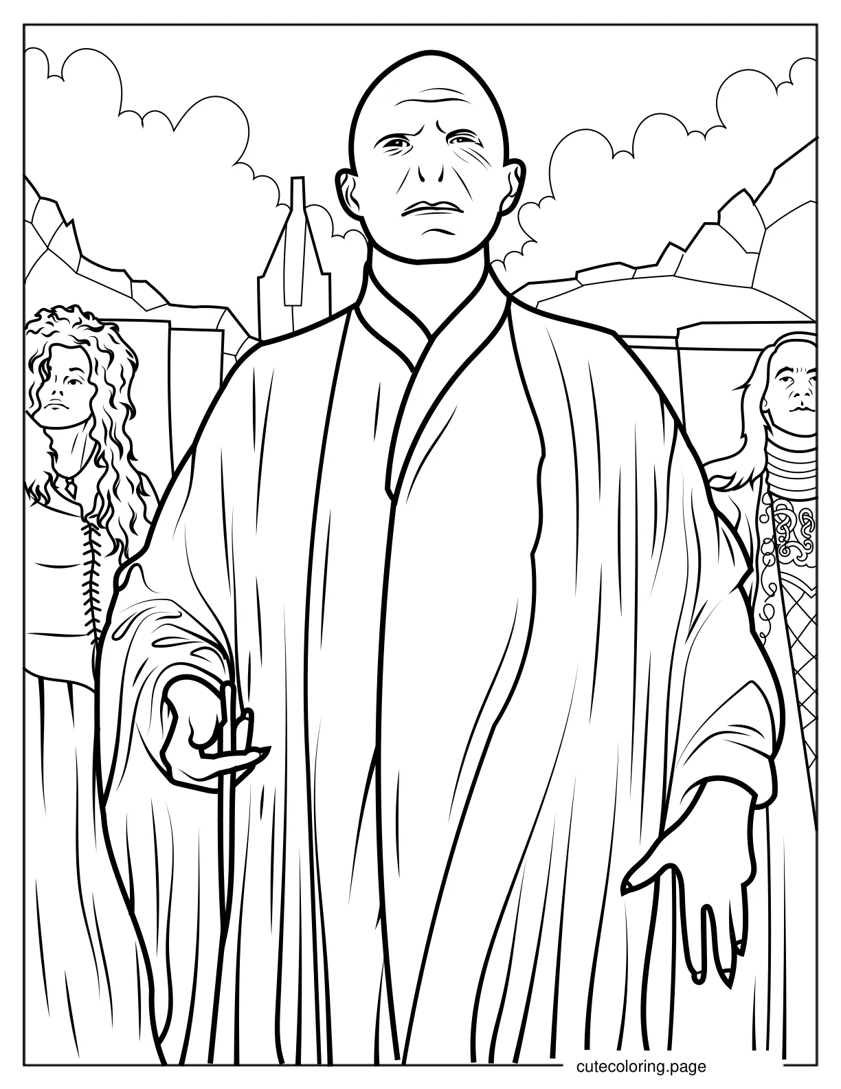 Coloring Sheet Of Voldemort With Bellatrix Lestrange And Lucius Malfoy V2 coloring page