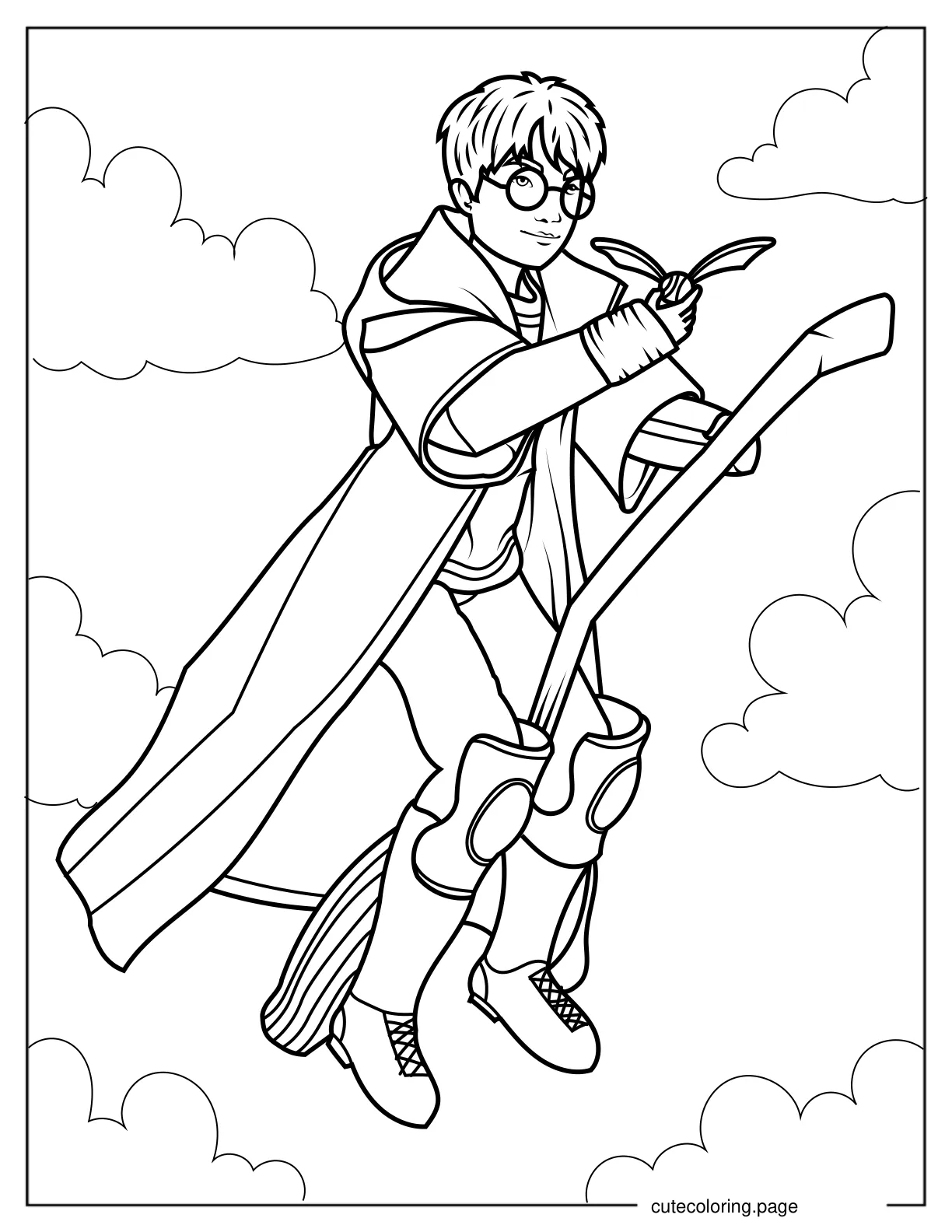 Harry Potter Holding Golden Snitch Coloring Page For Kids V2 coloring page