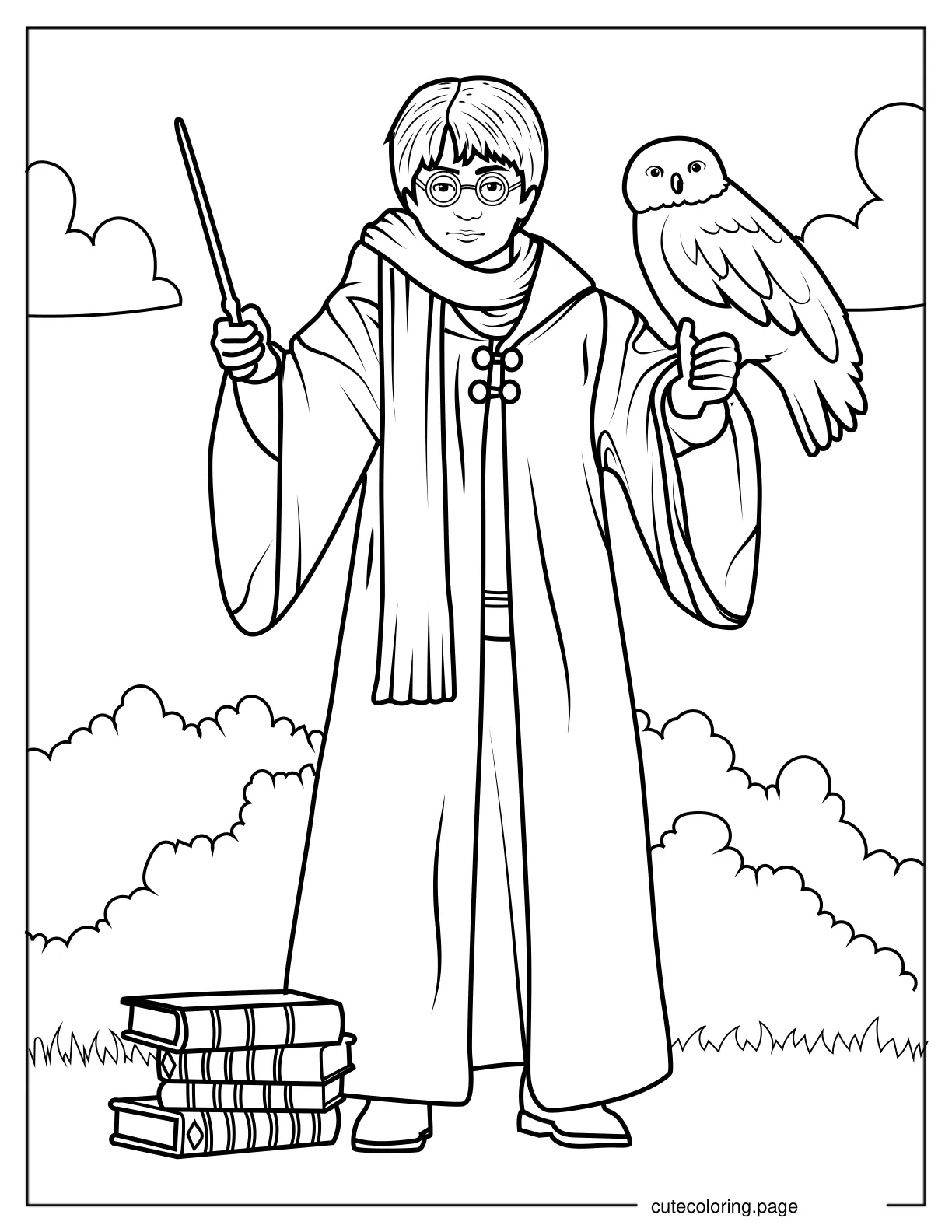 Harry Potter Holding Hedwig The Owl Coloring Page V2 coloring page