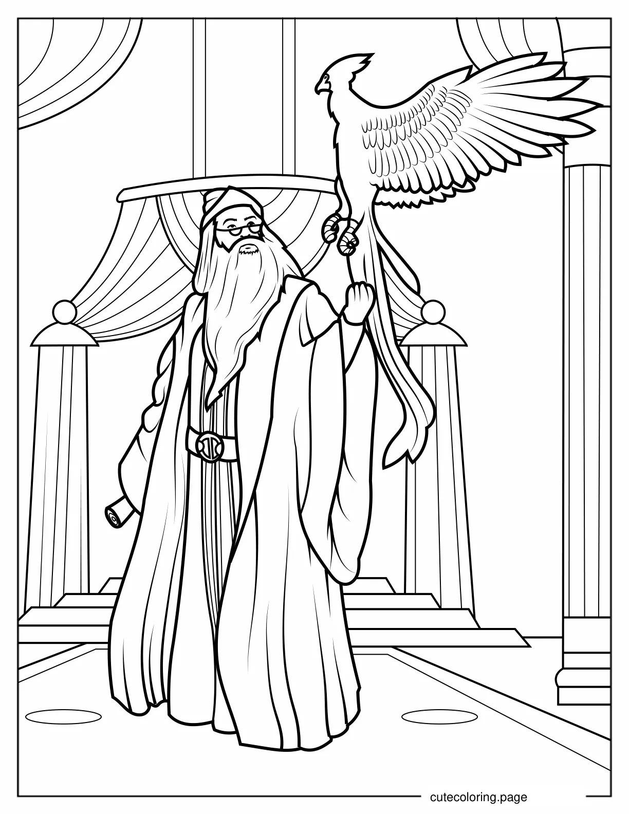 Outline Of Albus Dumbledore Holding Phoenix coloring page