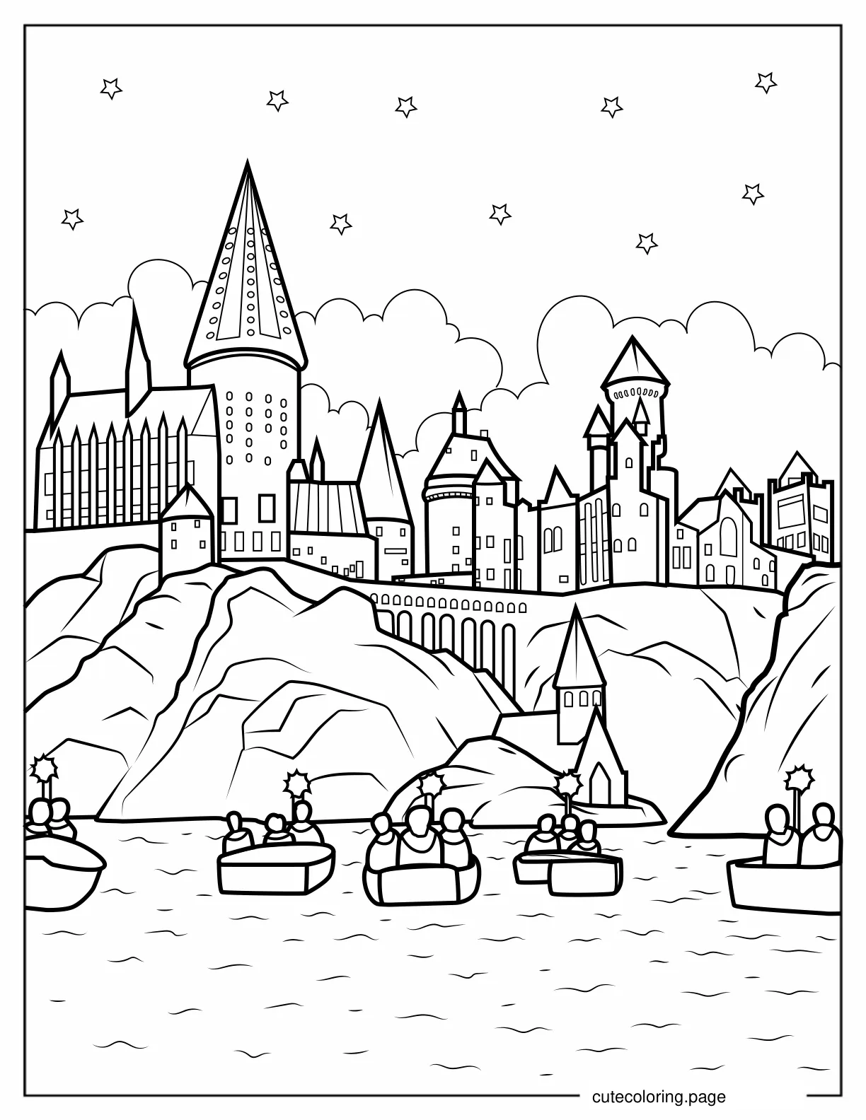 Outline Of Hogwarts Castle And The Great Lake coloring page