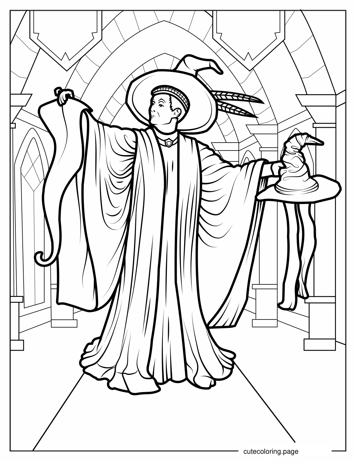 Professor McGonagall Holding Sorting Hat And Scroll coloring page