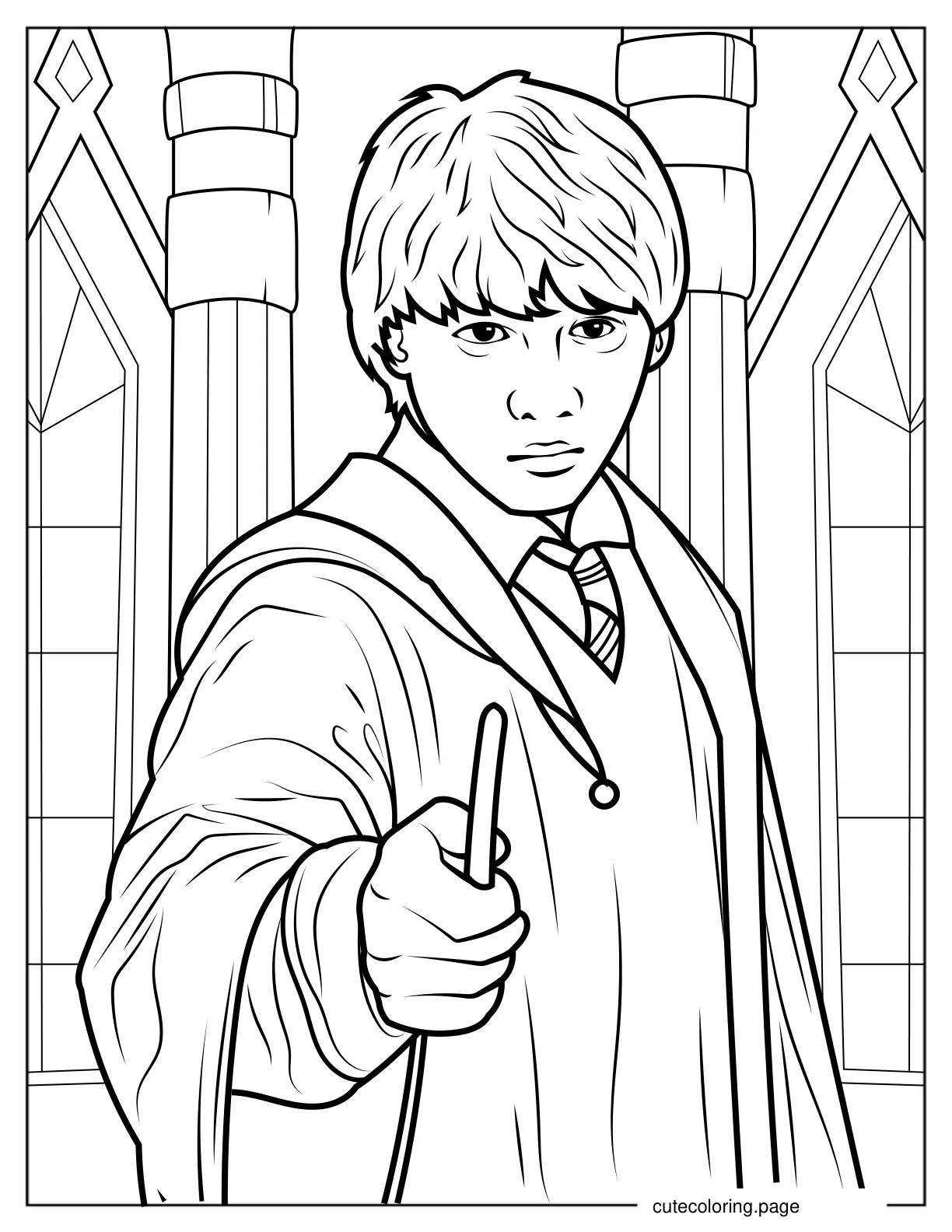 Ron Weasley With Wand Coloring Page coloring page