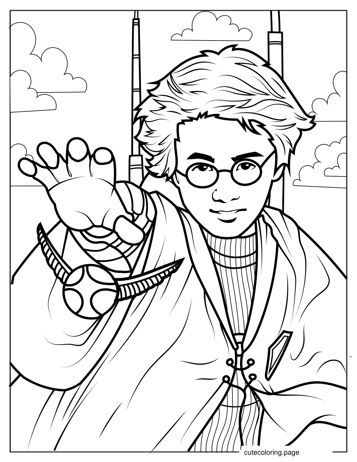 Young Harry Potter Catching The Golden Snitch Coloring Page V2 coloring page