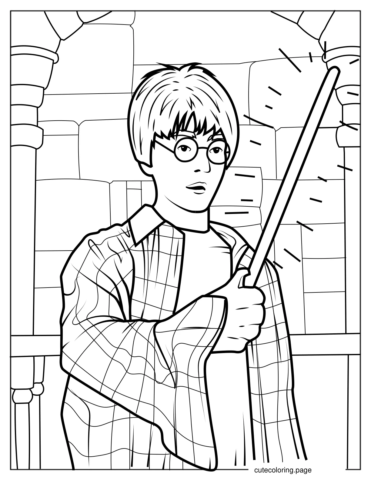 Young Harry Potter Holding Wand Coloring Page For Kids V2 coloring page