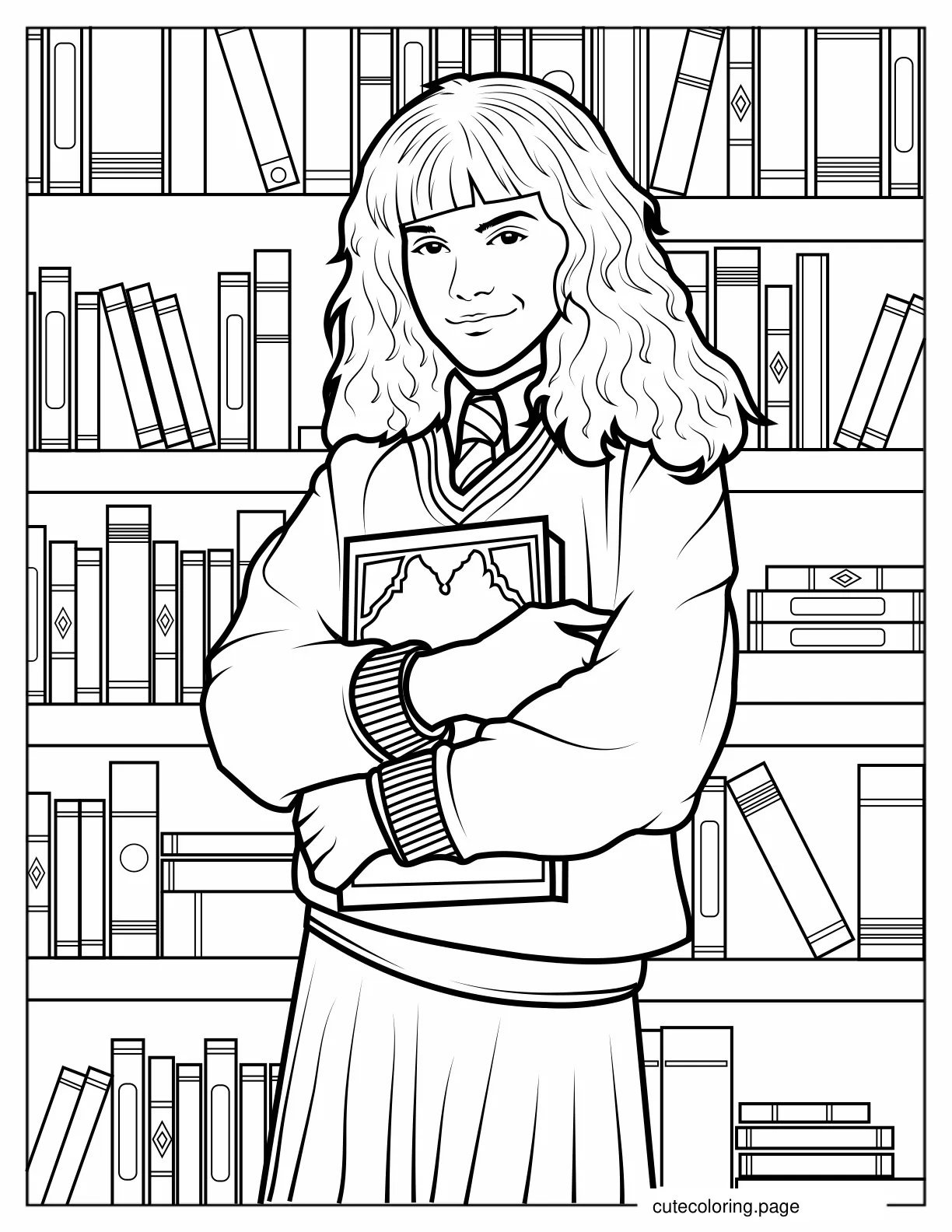 Young Hermione Granger Holding Book Coloring Sheet coloring page