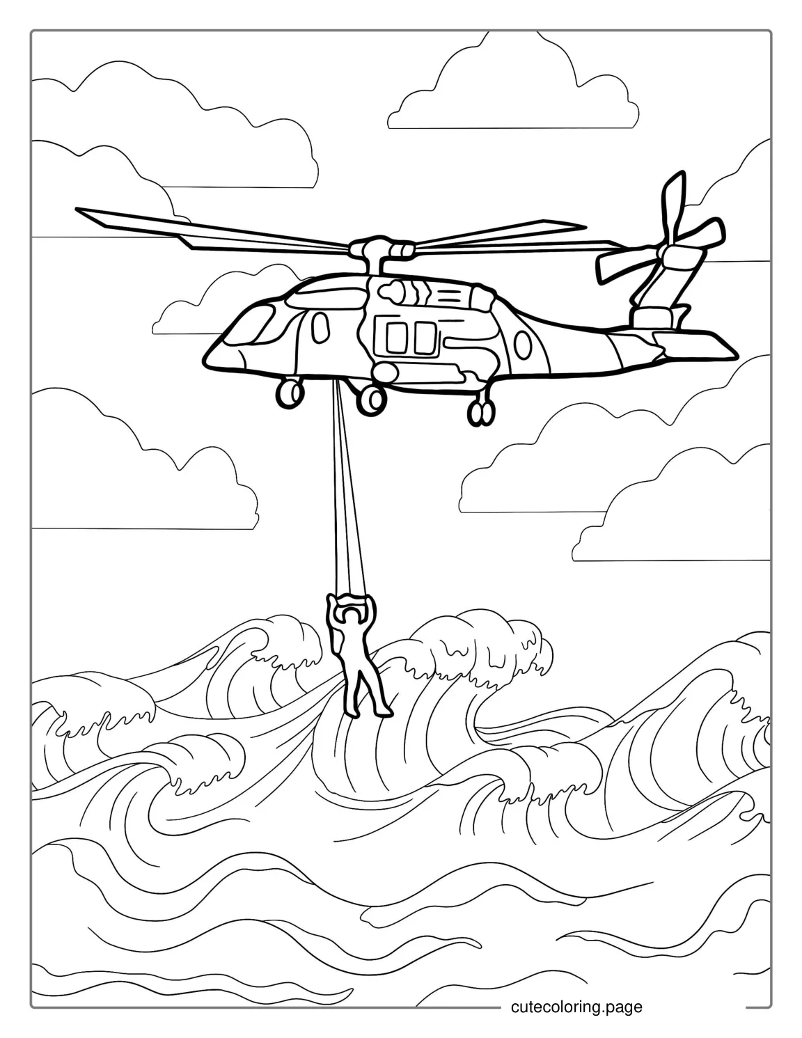 Coast Guard Helicopter Rescuing Swimmer coloring page