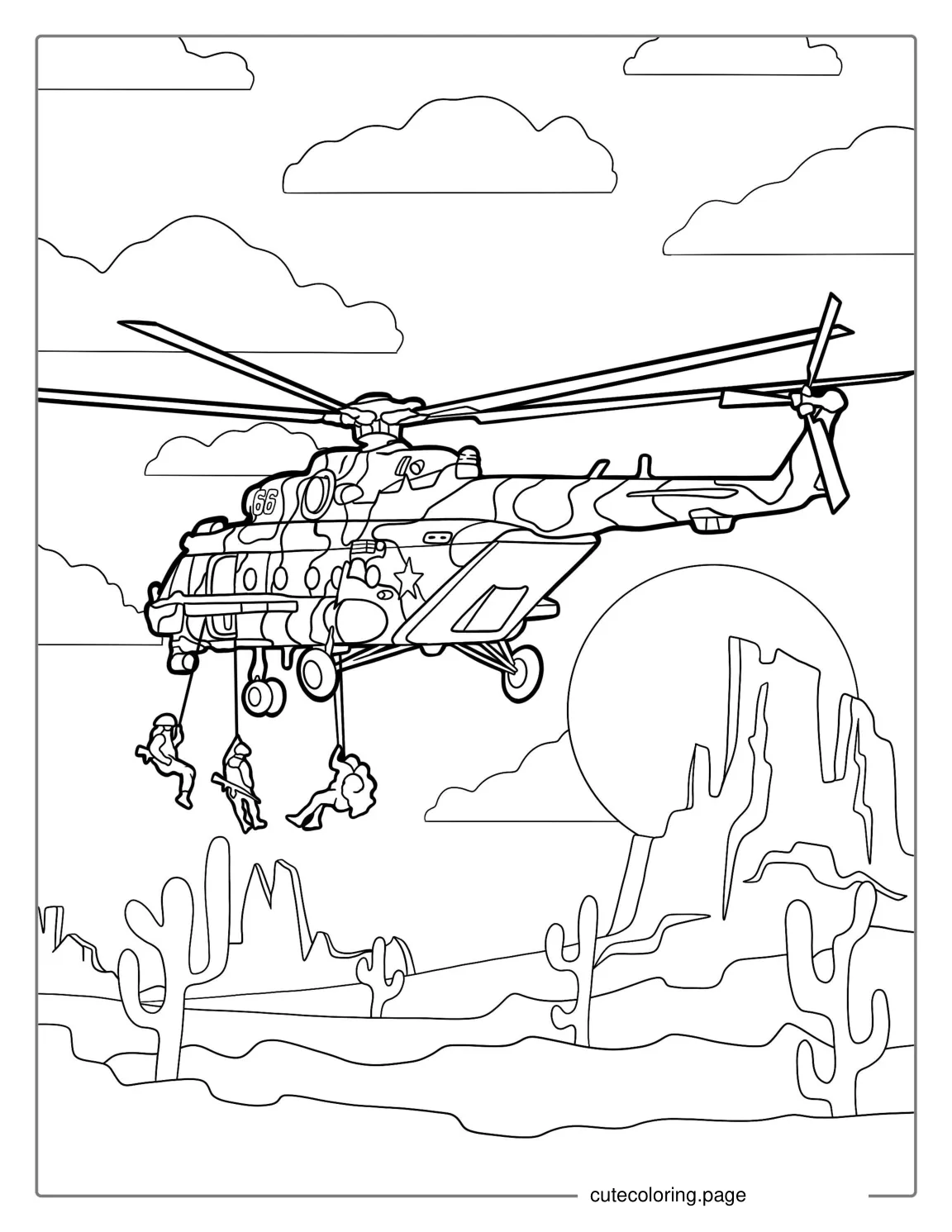 Helicopter With Navy SEALs Coloring Sheet coloring page