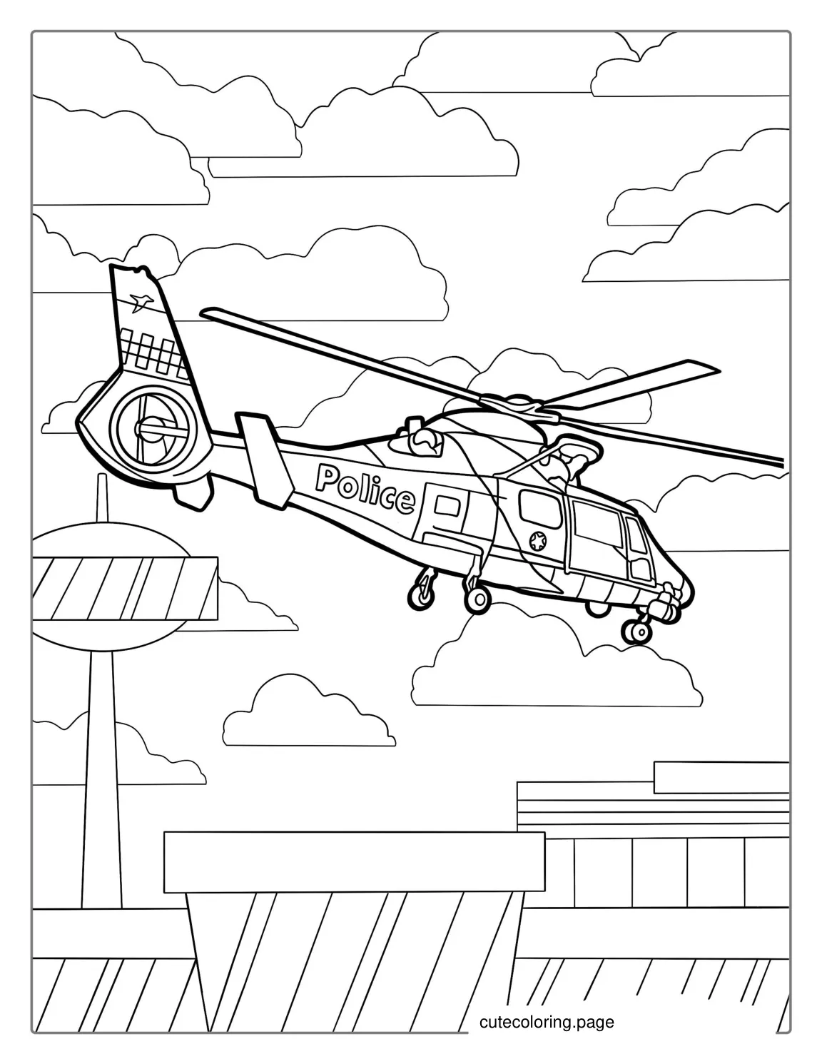 Police Helicopter Coloring Page For Kids coloring page