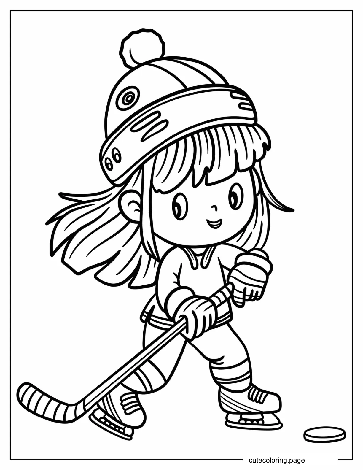 Chibi Girl Hockey Player Coloring Sheet For Preschoolers coloring page