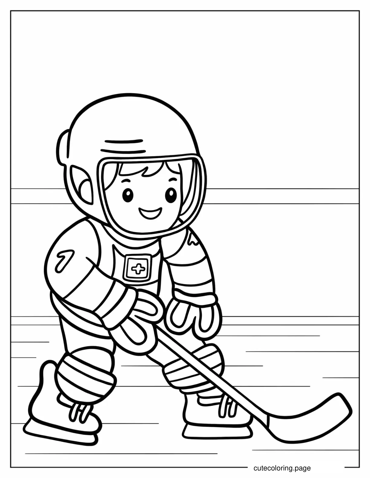 Cute Hockey Player Coloring In For Preschoolers  coloring page