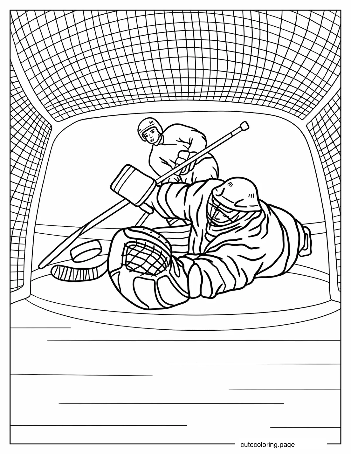 Hockey Player Scoring A Goal To Color coloring page