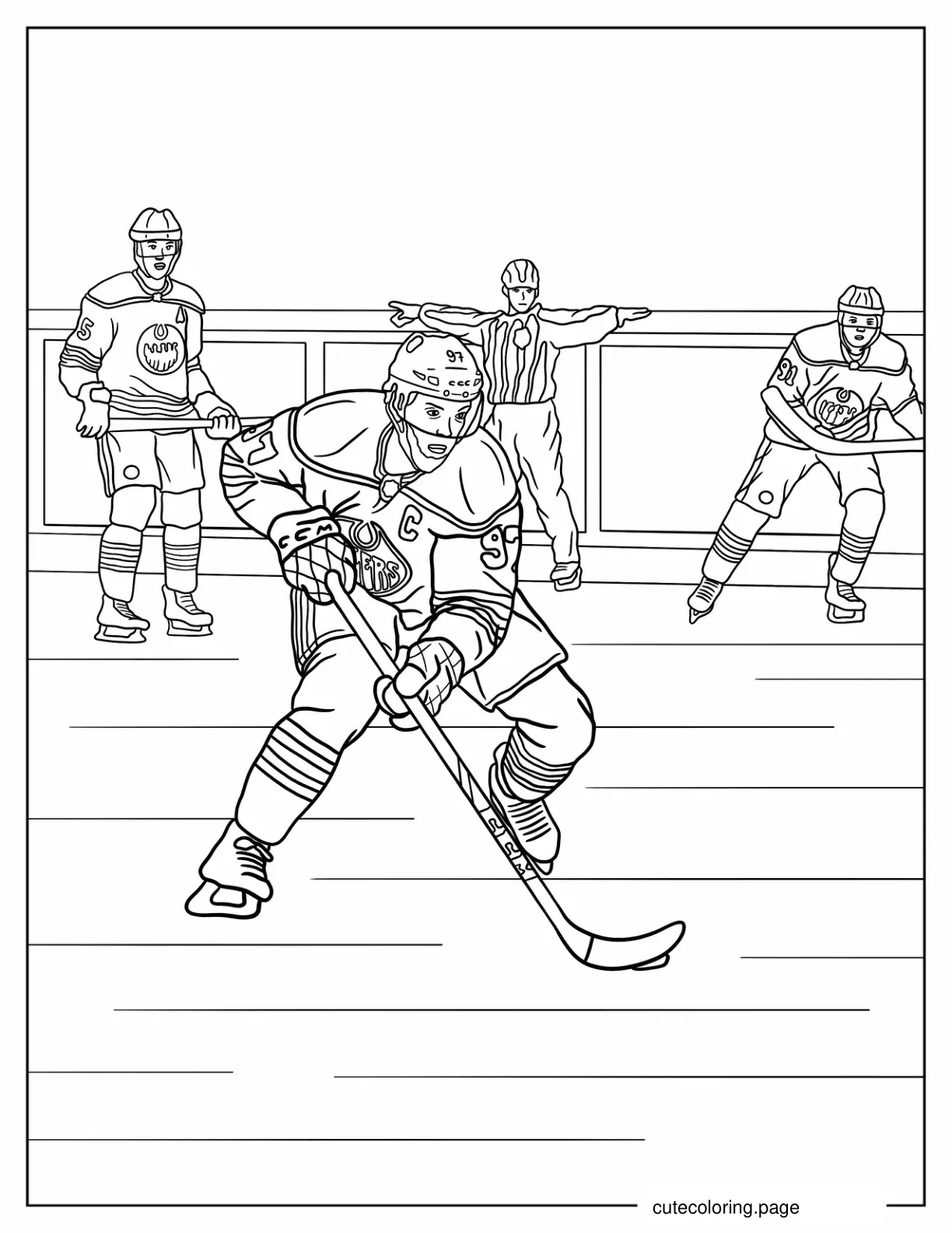 Hockey Players With Referee Coloring In coloring page