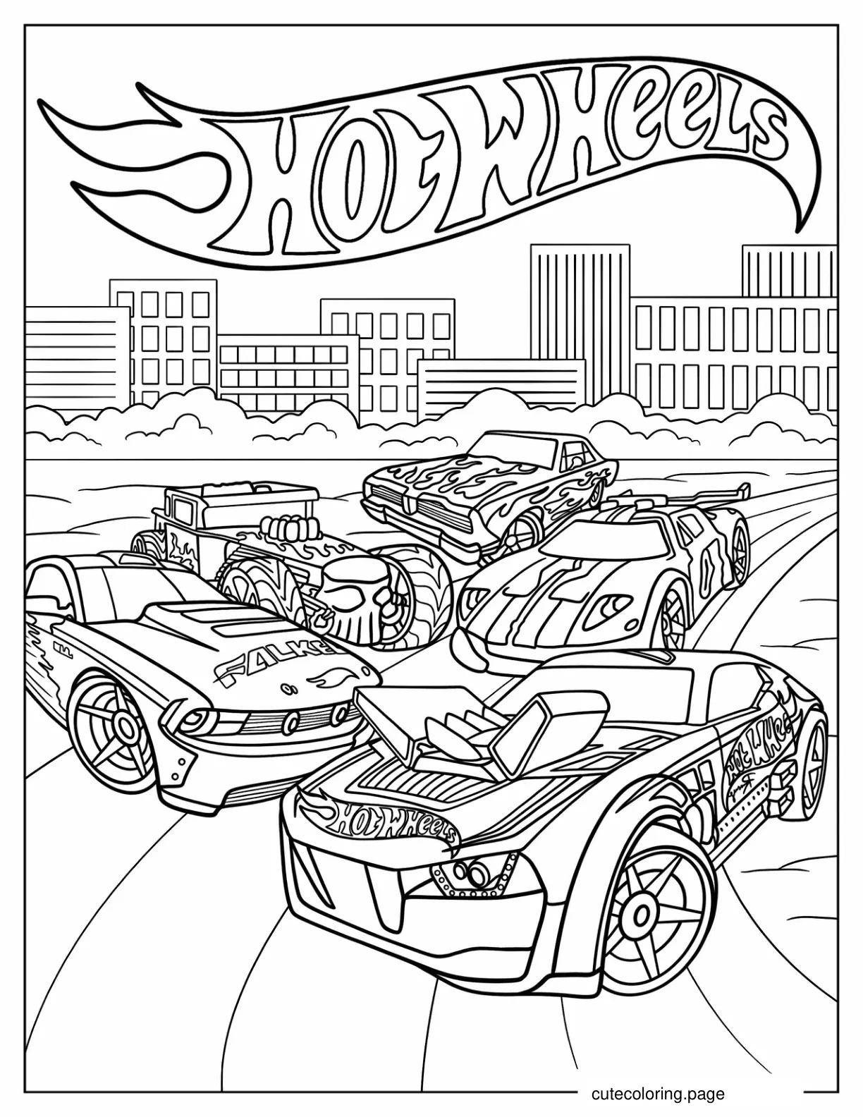 Detailed Hot Wheels On Race Track Poster coloring page