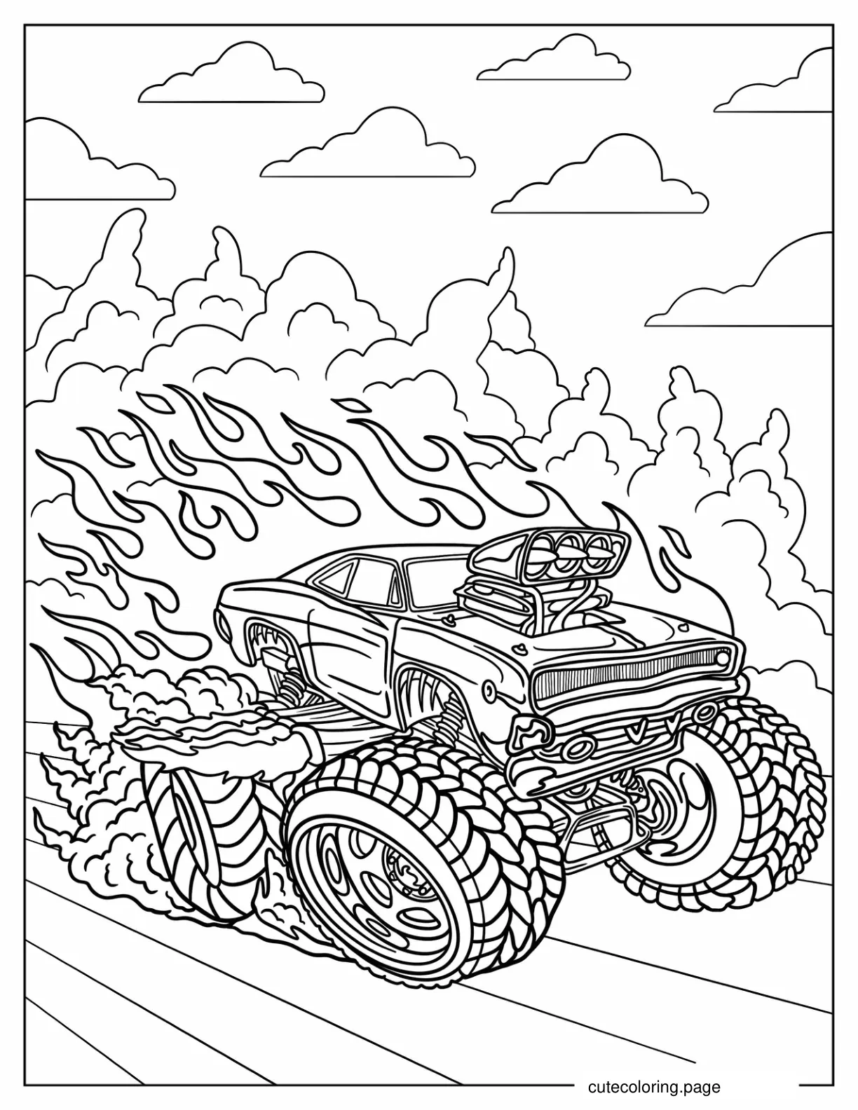 Hot Wheels Flaming Monster Truck Coloring Page coloring page