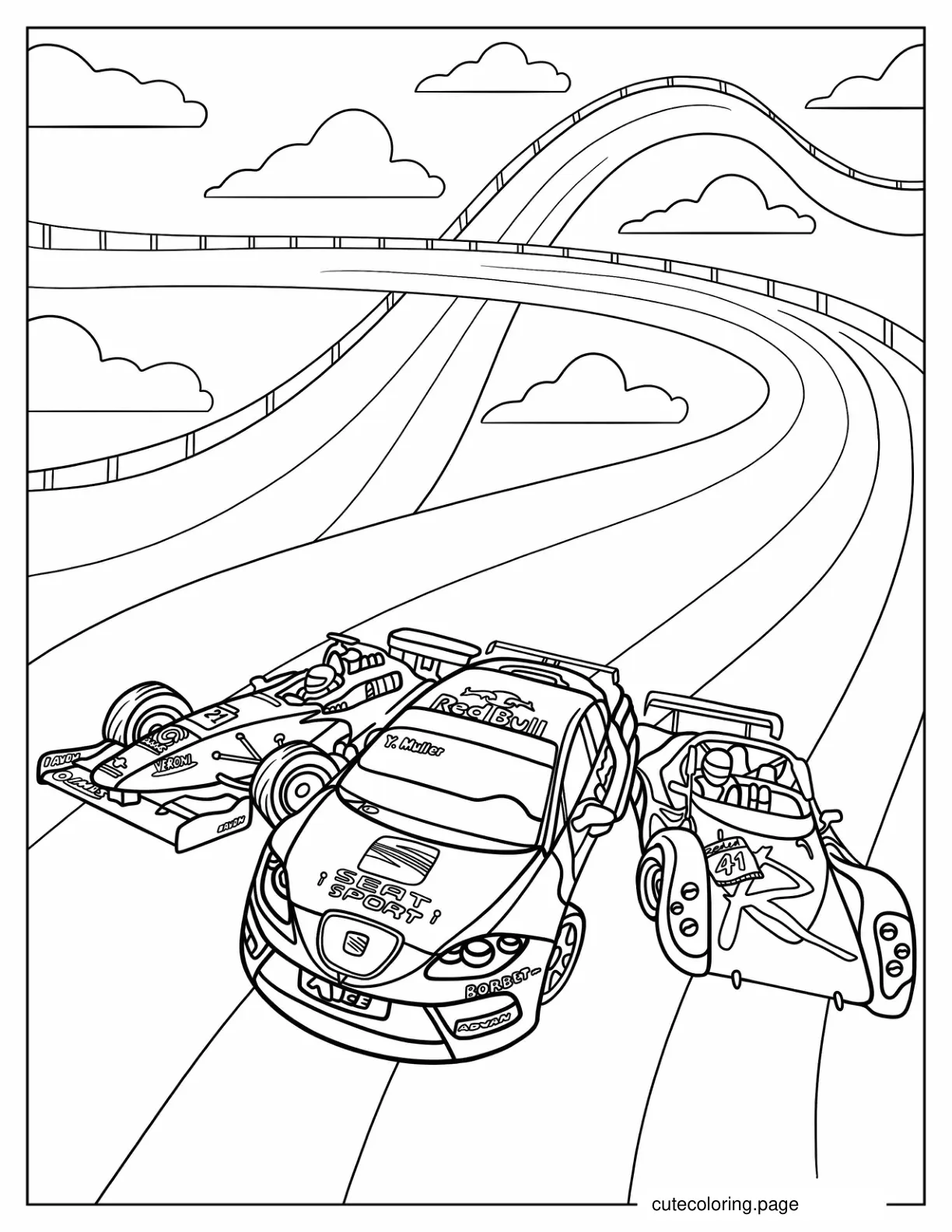 Hot Wheels Race Cars On Track Coloring Page coloring page