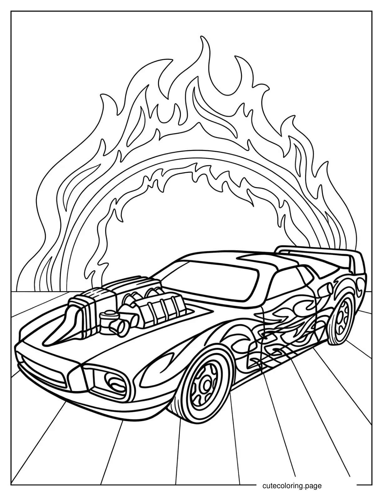 Hot Wheels Rivited Car With Flames Design coloring page