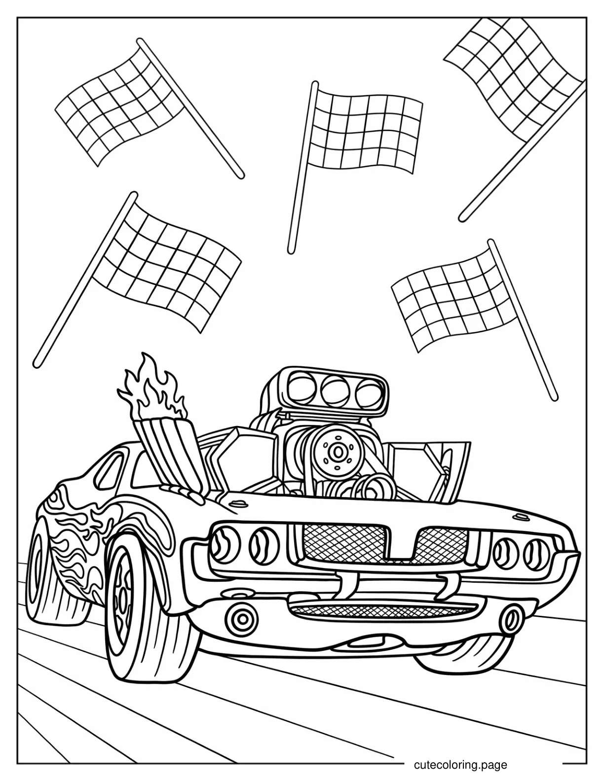 Hot Wheels Thunder Road With Front Engine Flaming coloring page