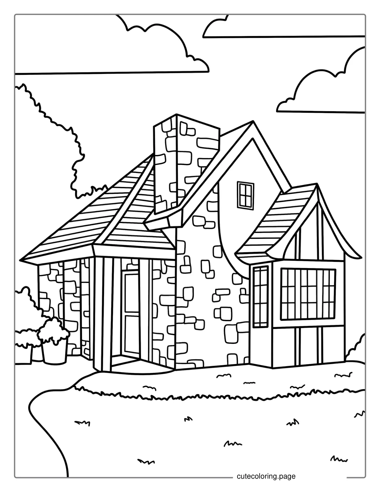 Cute Stone House To Color In coloring page