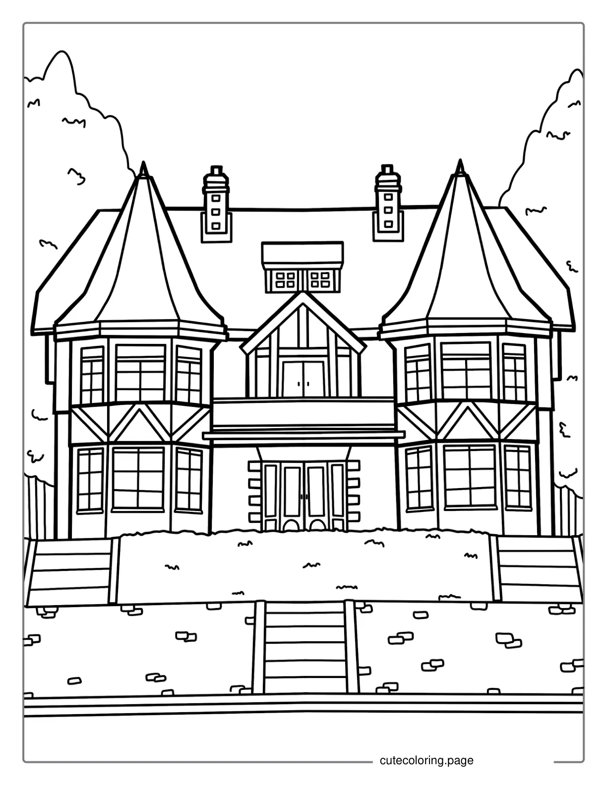 Detailed Old House Coloring Sheet coloring page