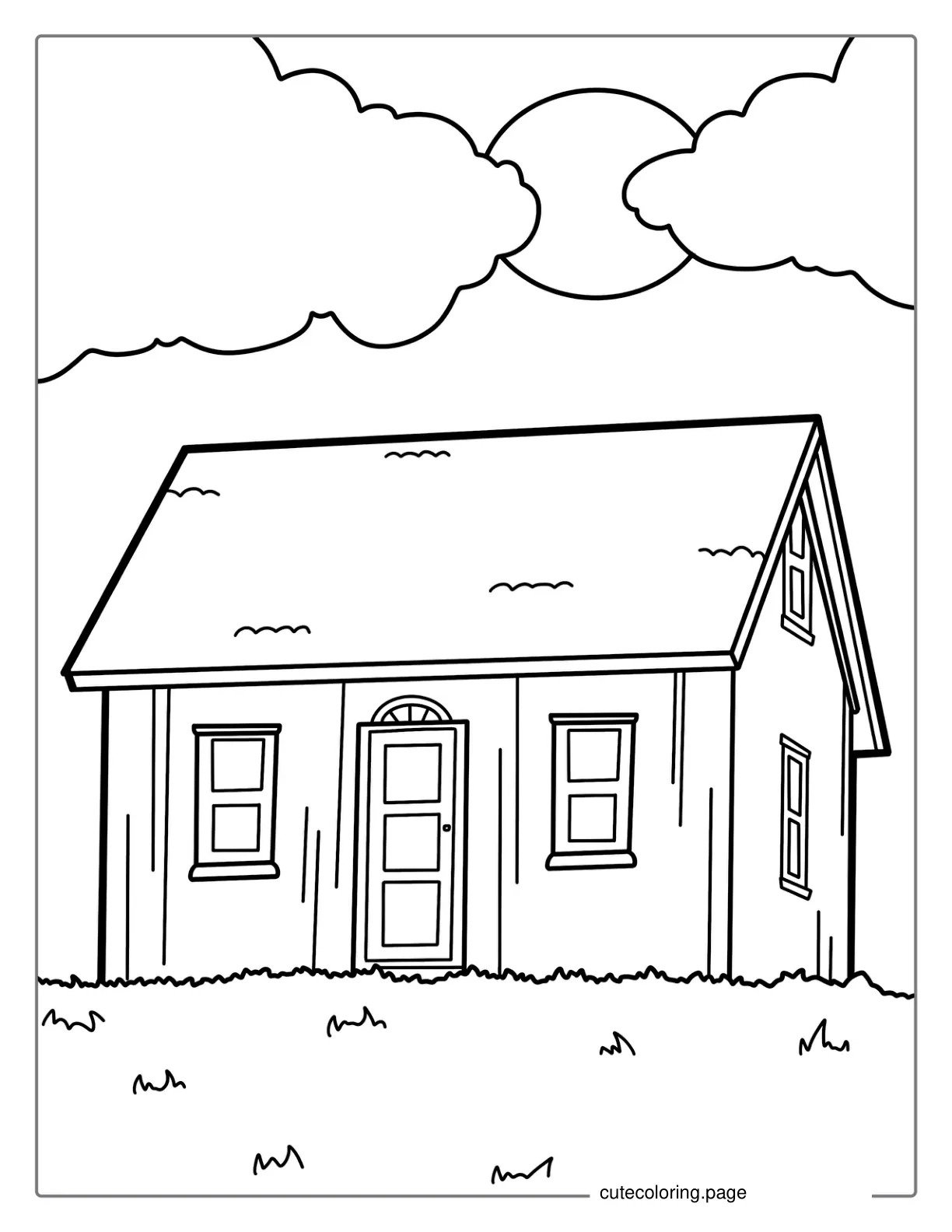 Little House In Field Coloring Sheet coloring page