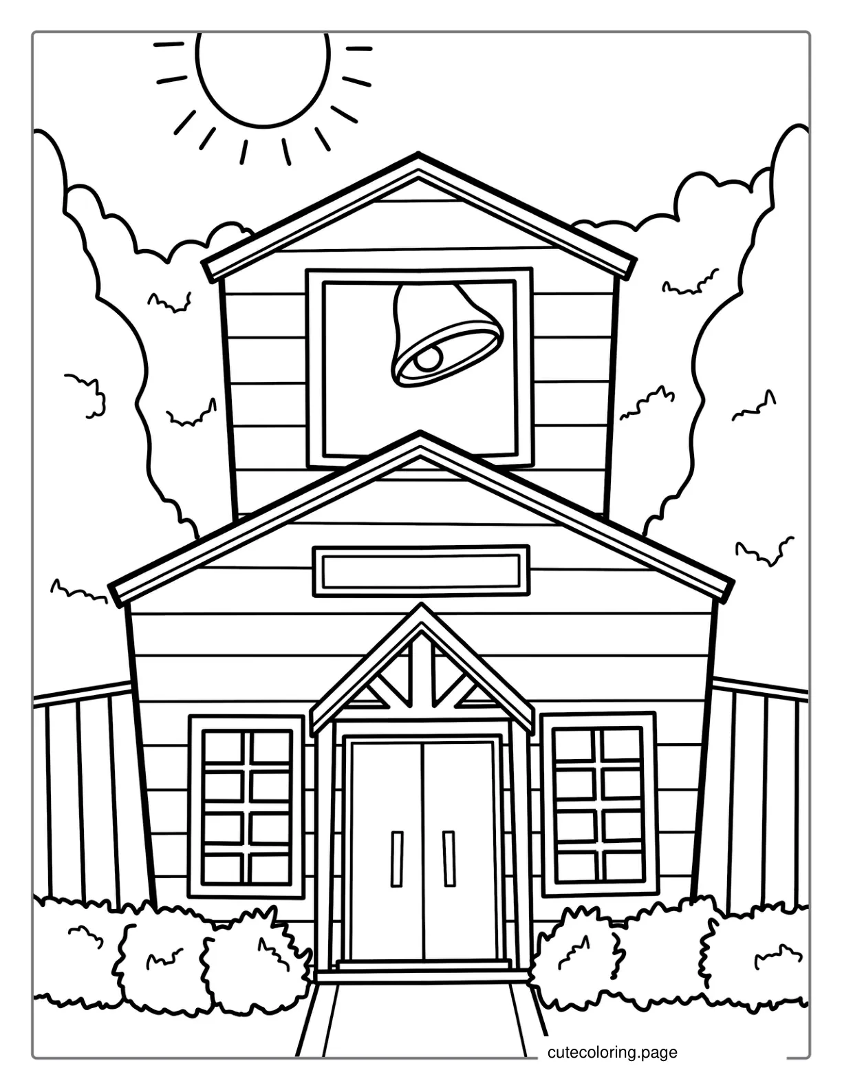 School Building Coloring Page For Kids coloring page