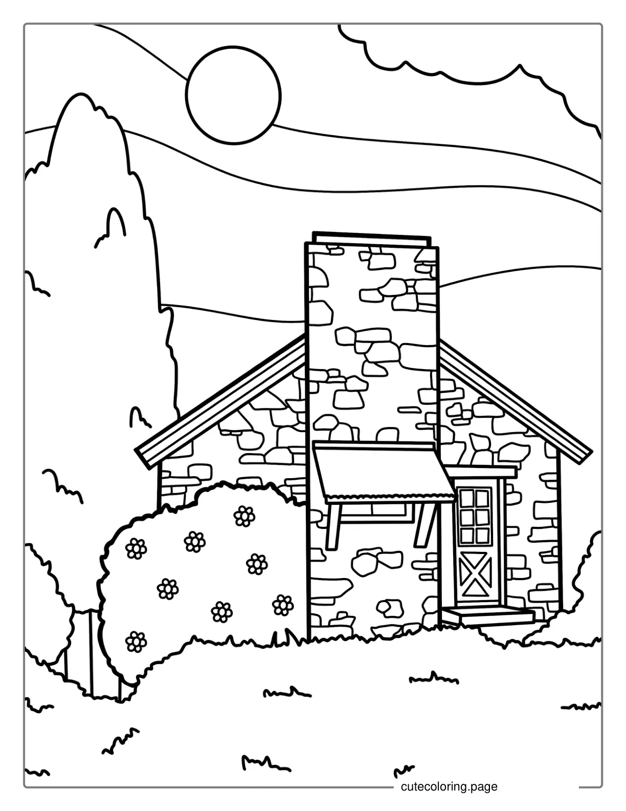 Stone Cottage To Color In For Adults coloring page