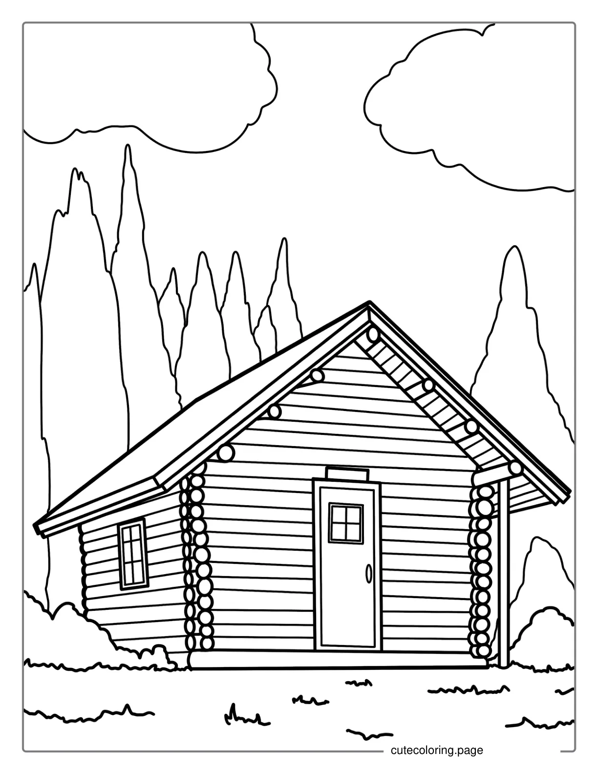 Wood Cabin House Coloring Sheet coloring page