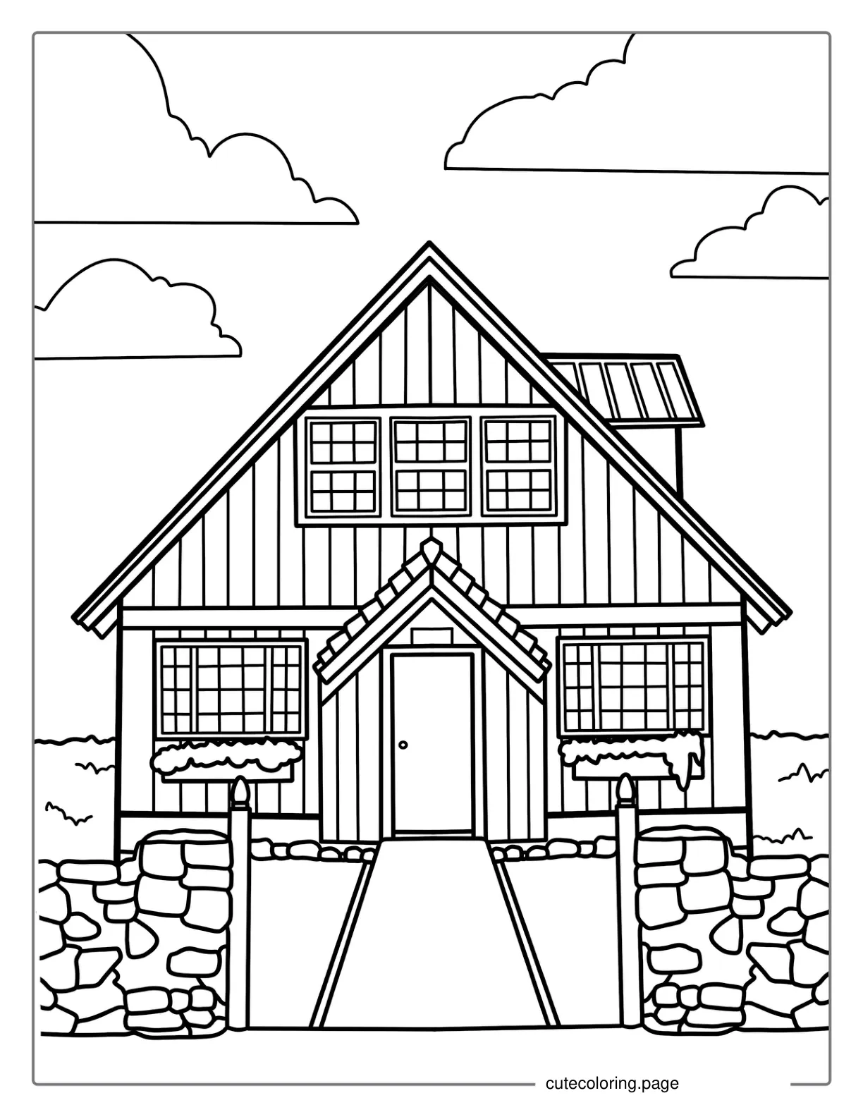 Wooden Cute House Coloring For Adults coloring page