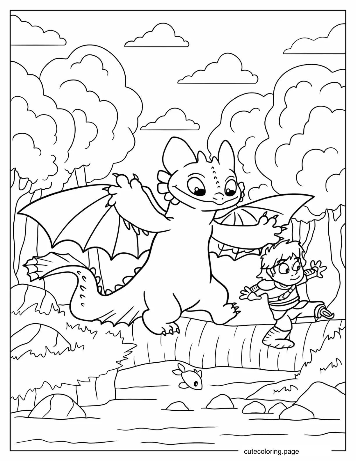 Baby Toothless With Baby Hiccup Coloring Sheet For Kids coloring page